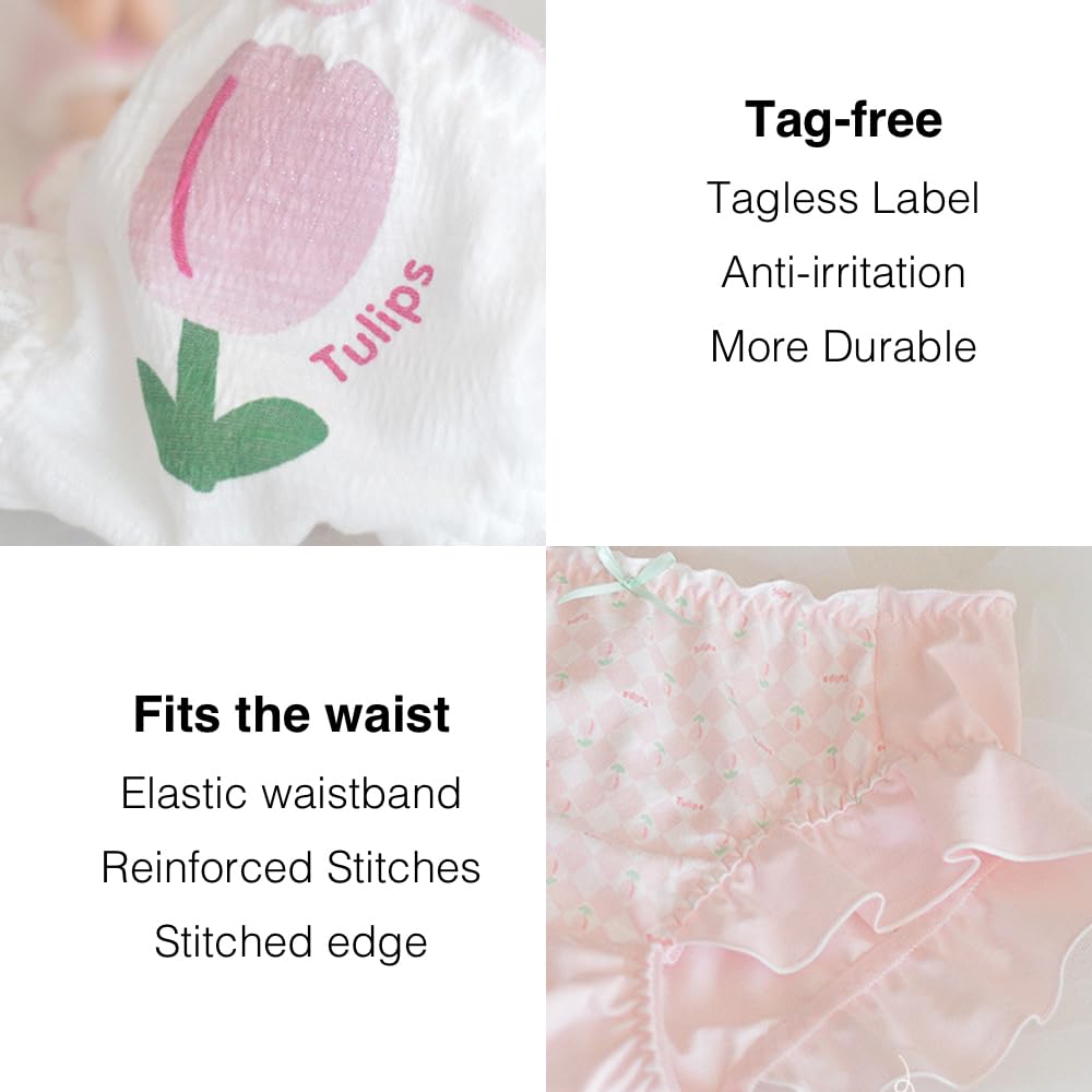 Women's Cotton Lace Underwear Set - 2 Pack Soft Breathable Panties with Ruffled Trim, Cute Lolita & Kawaii Style Japanese Inspired Underwear for Everyday Wear, Sleepwear and Intimate Occasions
