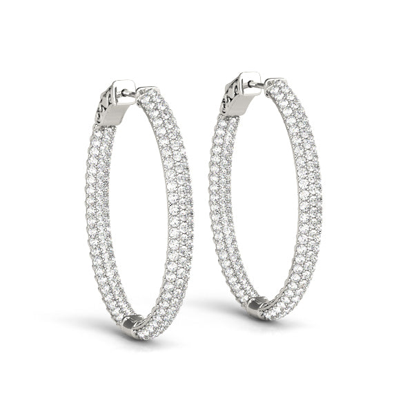 1.5 Inch 3 Row Pave Oval Hoop Earrings - Sterling Silver or Gold Plated, Elegant Dangle Earrings for Women, Perfect for Parties, Weddings & Everyday Wear