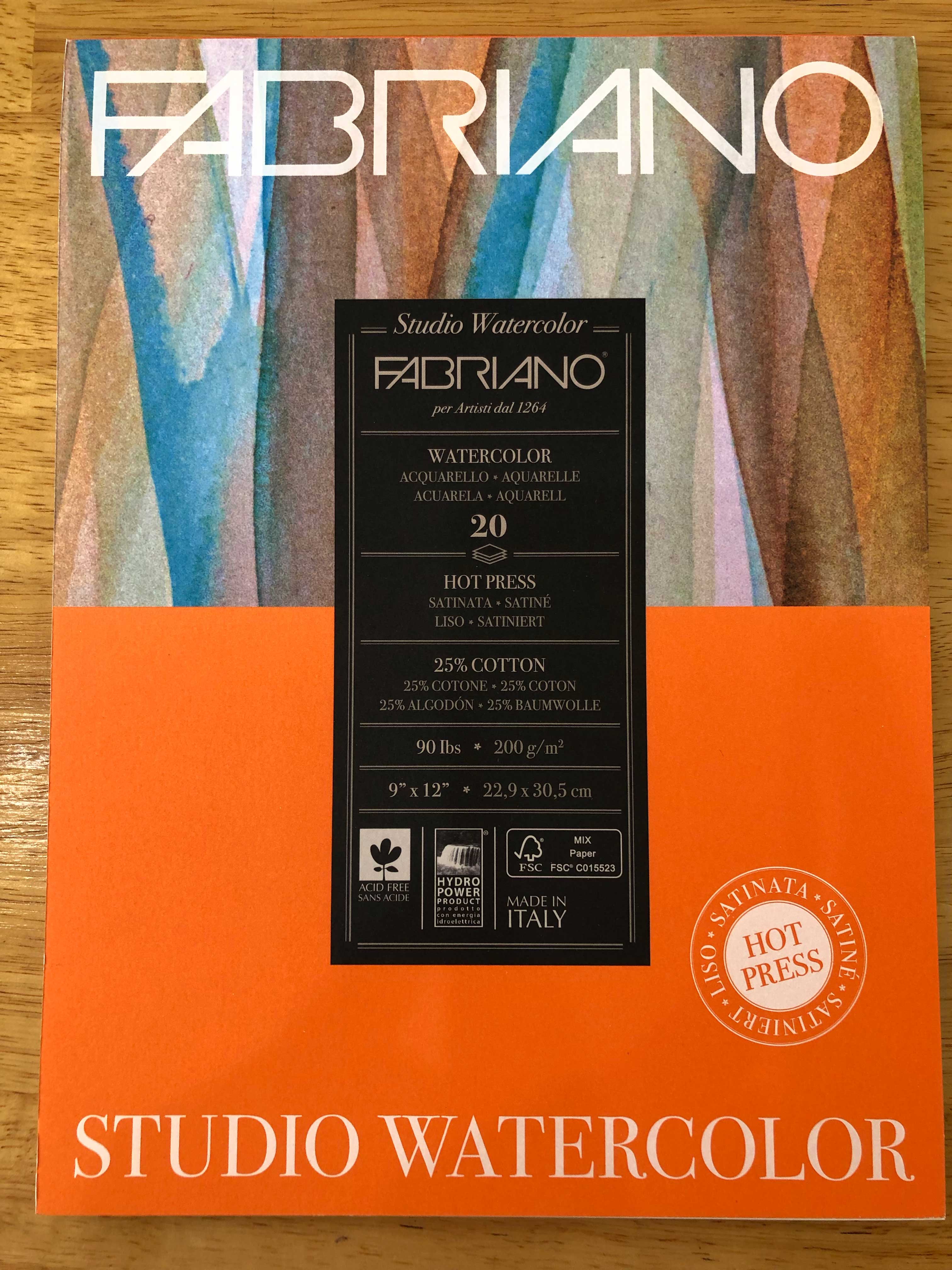 Fabriano Studio Watercolor Pad - 20 Sheets Hot Press Paper for Professional Artists & Hobbyists - Perfect for Watercolor Painting, Sketching & Mixed Media Art
