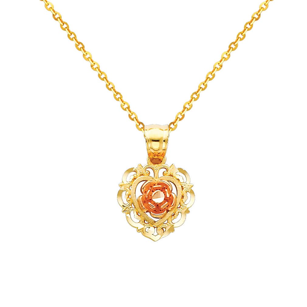 14K Tri-Color Gold Flower Pendant Necklace with 1.2mm Cable Chain - Elegant Jewelry Gift for Women, Perfect for Weddings, Anniversaries & Special Occasions