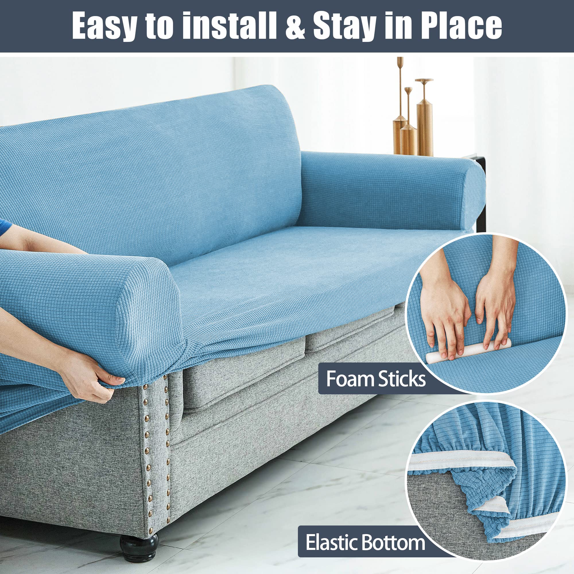 Stretch Sofa Slipcover Waterproof Couch Cover - Soft Elastic Furniture Protector for Pets & Kids - Light Blue XL - Perfect for Living Room, Family Room & Pet-Friendly Homes