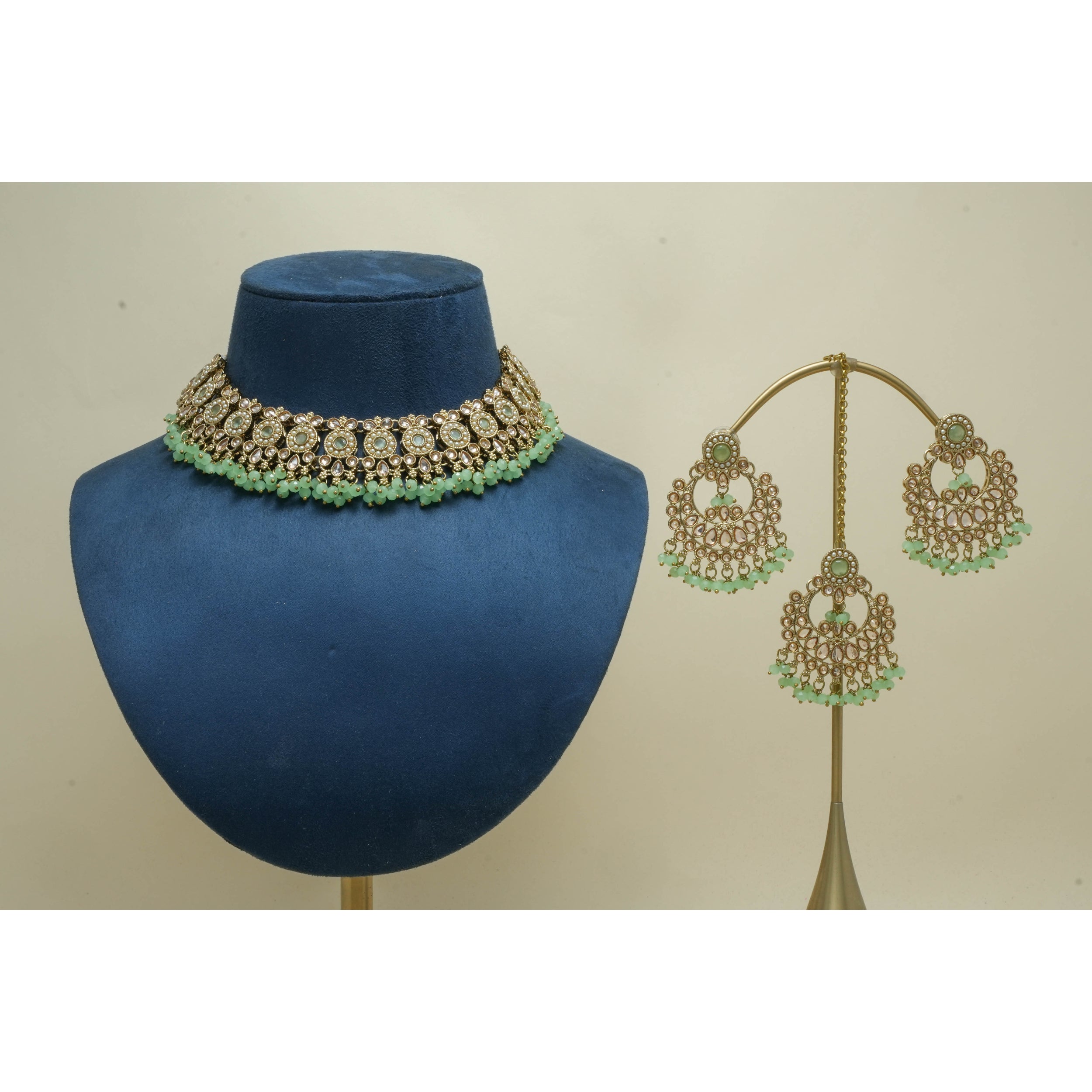 ANGEL POLKI Full Set Jewelry - Elegant Indian Bridal Necklace, Earrings & Bracelet Set for Weddings, Parties & Special Occasions