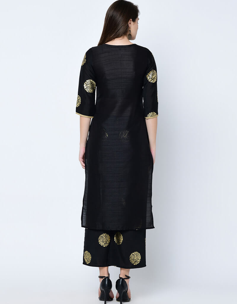 Elegant Black Poly Silk Palazzo Suit for Women - Comfortable & Stylish Wide Leg Pants Outfit for Casual Wear, Office, or Special Occasions