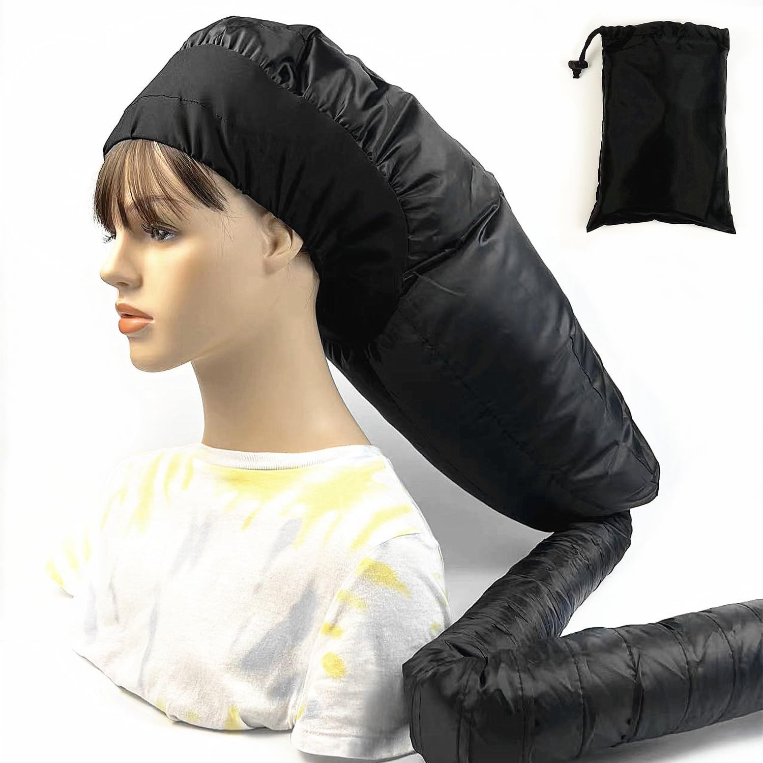 LXTaoler Adjustable Bonnet Hood Hair Dryer Cap - Portable Hair Steamer Drying Hood for Women with Long Curly Hair (Black) | Perfect for Salon, Home & Travel Use