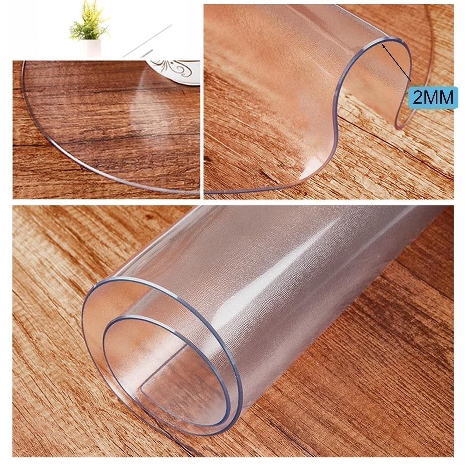 Crystal Clear Round Vinyl Table Cover - 2mm Thick Frosted Waterproof PVC Table Protector | Non-Slip Plastic Desk Mat for Dining, Office & Events | Custom Sizes 90cm, 100cm, 110cm, 120cm | Perfect for Parties, Restaurants & Home Use