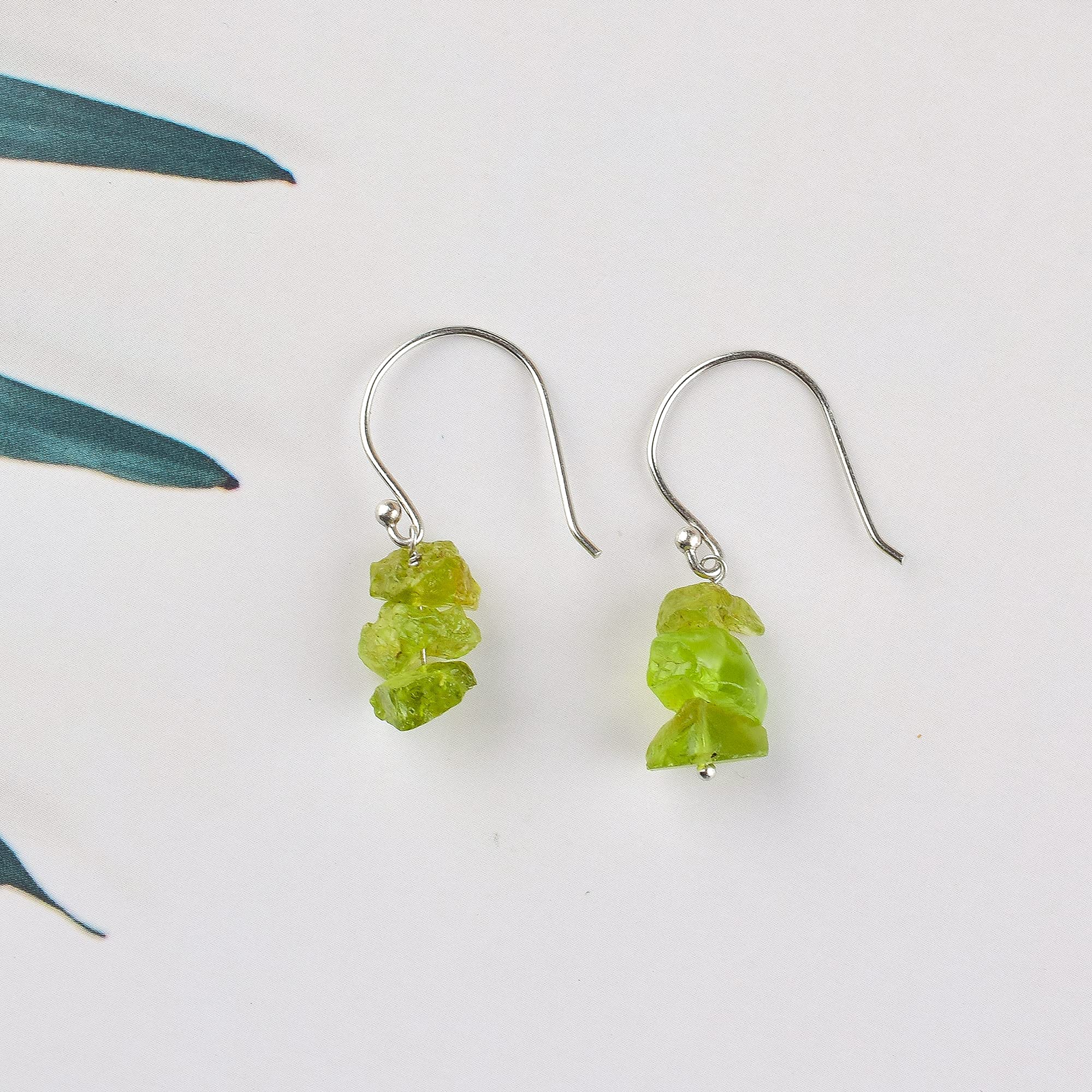 Natural Raw Green Peridot Earrings - Rhodium Plated 925 Sterling Silver Dainty Studs | Healing Birthstone Jewelry Gift for Women | Perfect for Everyday Wear, Energy Healing & Special Occasions