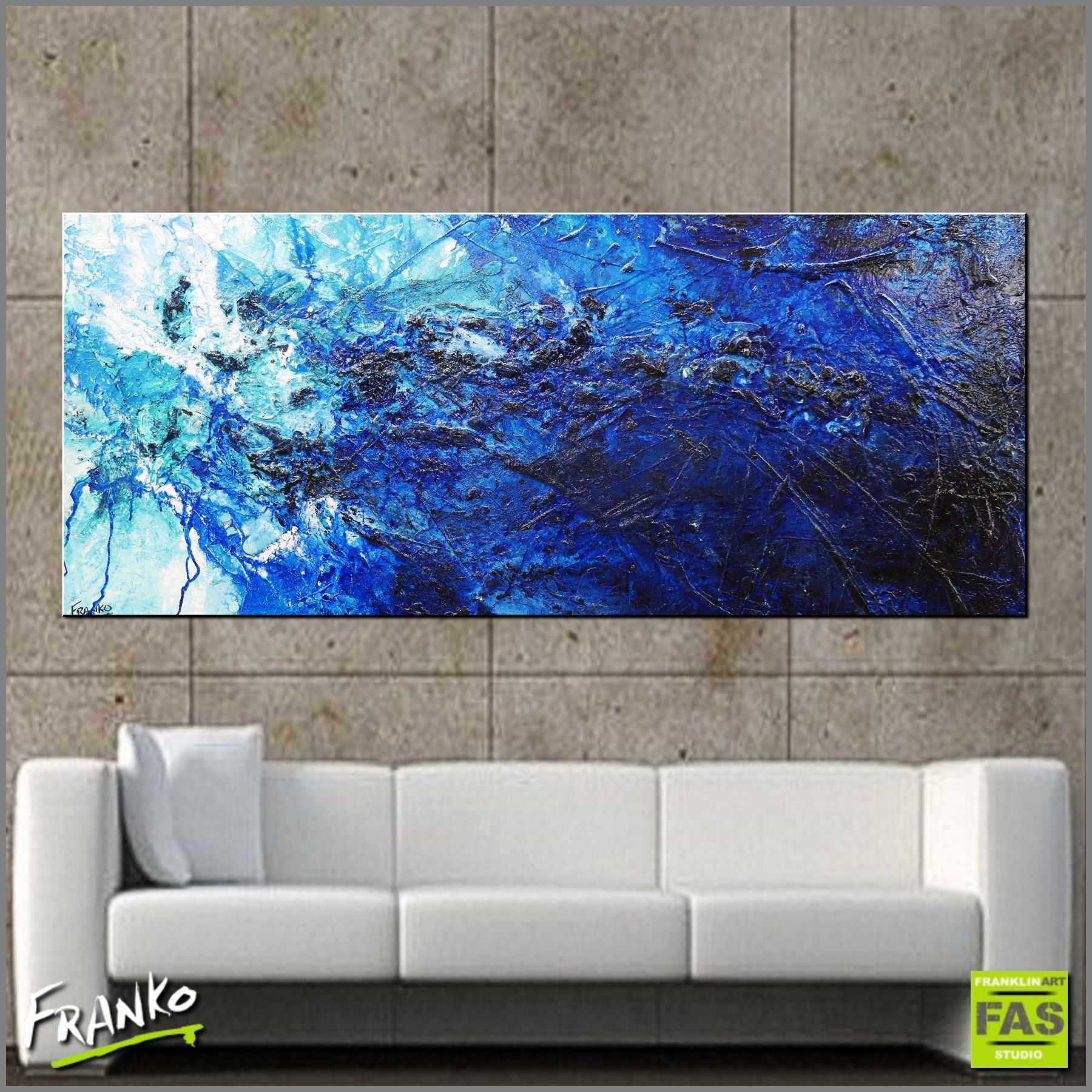 Blu Shard 240cm x 100cm Blue Abstract Canvas Art - Modern Wall Decor for Living Room, Bedroom & Office