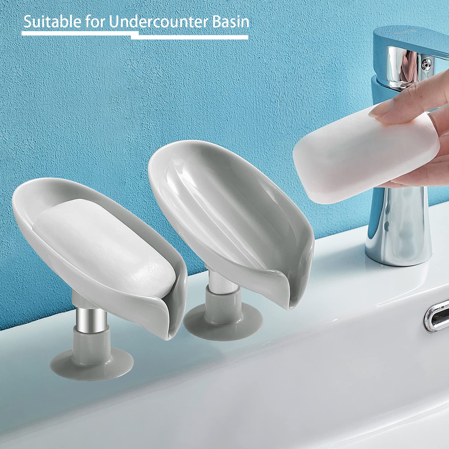 2 Pack Self Draining Soap Holder with Suction Cups - Grey Bar Soap Dish for Bathroom, Kitchen Sink & Shower | Perfect for Keeping Soap Dry and Clean in Wet Areas