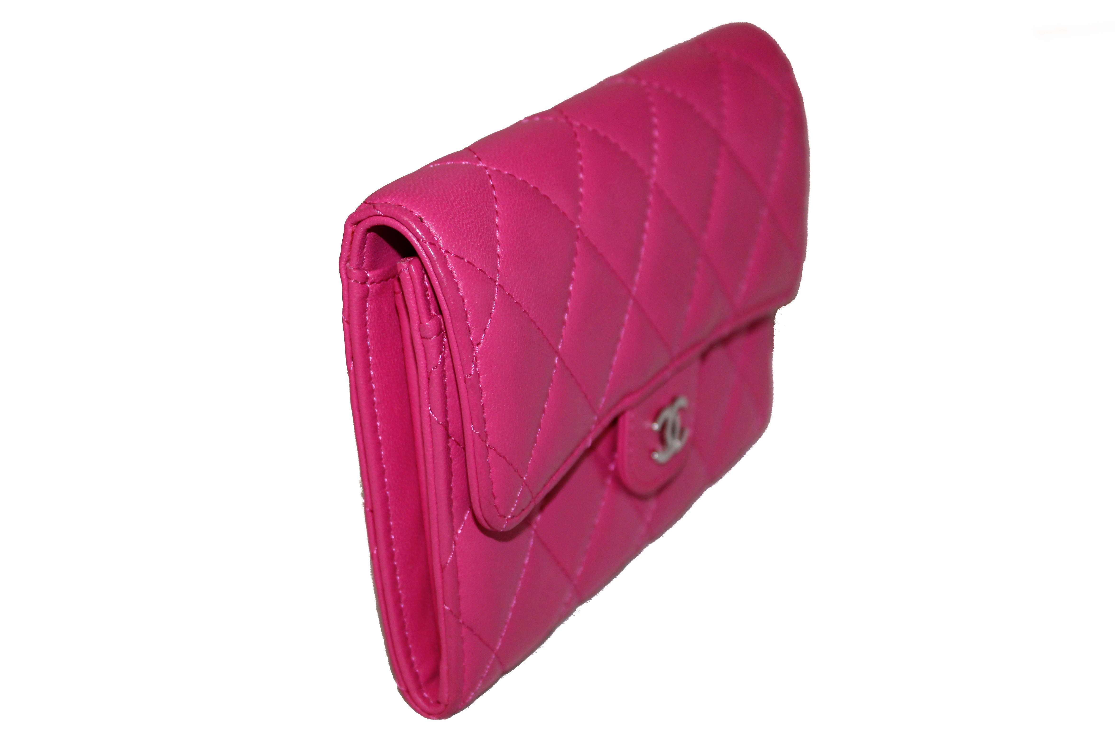 Authentic Chanel Pink Quilted Lambskin Leather Classic Flap Wallet for Women - Luxury Designer Handbag for Everyday Use & Special Occasions