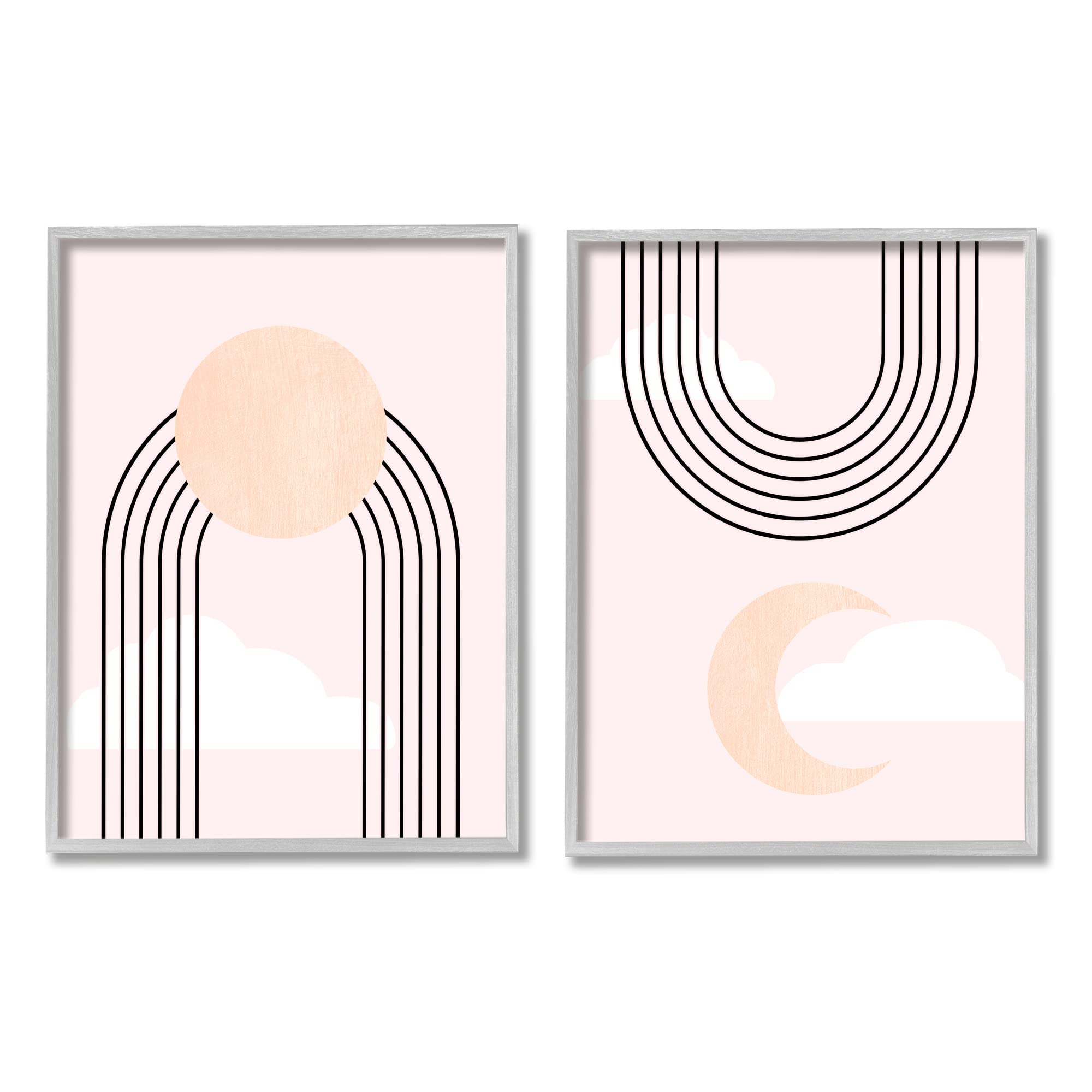 Stupell Industries Abstract Pink Sky Wall Art - Rising Sun Rainbow Crescent Moon Design by Daphne Polselli, 24x30 Inch Gray Framed Canvas Painting for Living Room, Bedroom & Office Decor