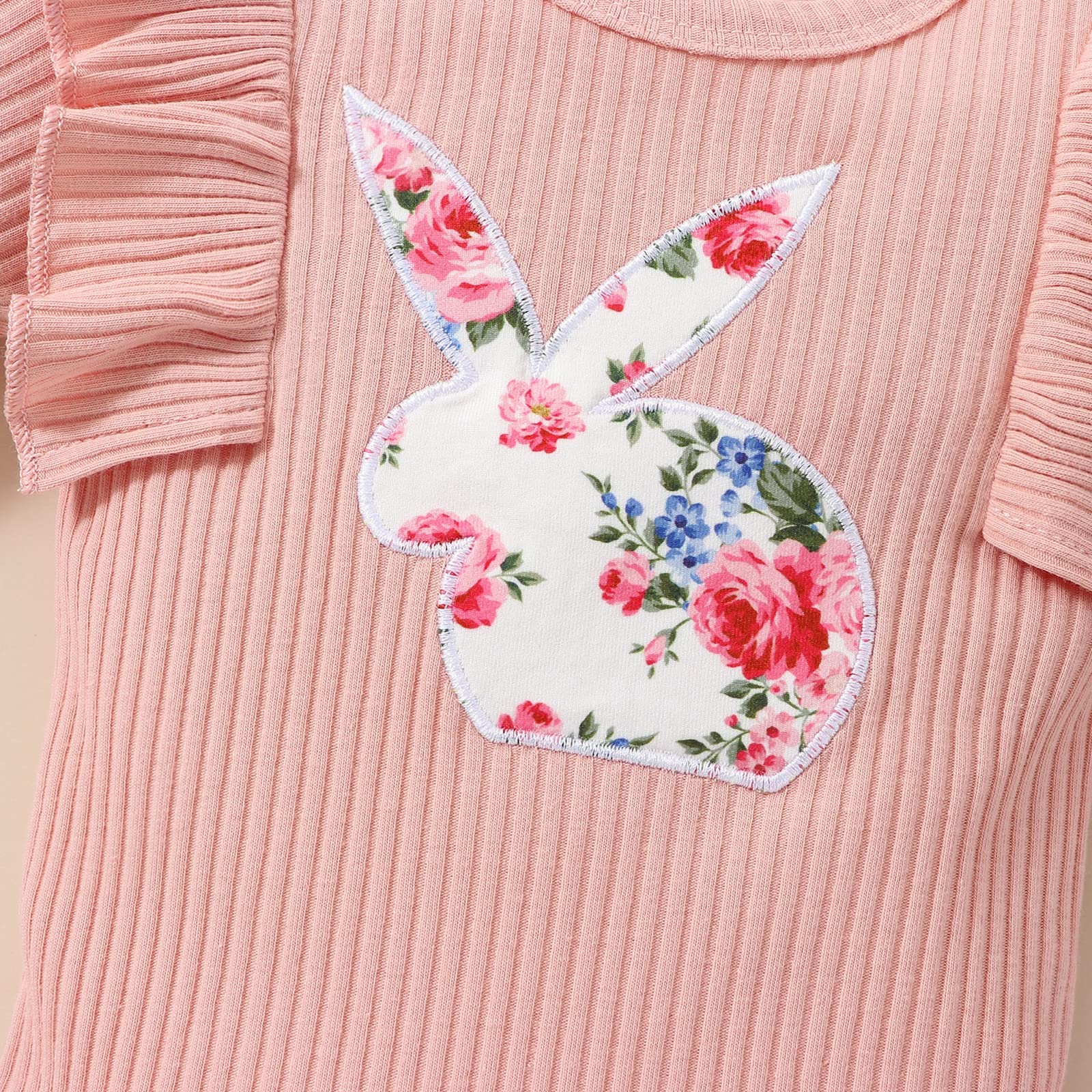 Easter Outfit for Baby Girls 0-18 Months - Bunny Romper with Ruffled Pants Set | Newborn & Infant Easter Clothes for Photo Shoots & Holiday Celebrations
