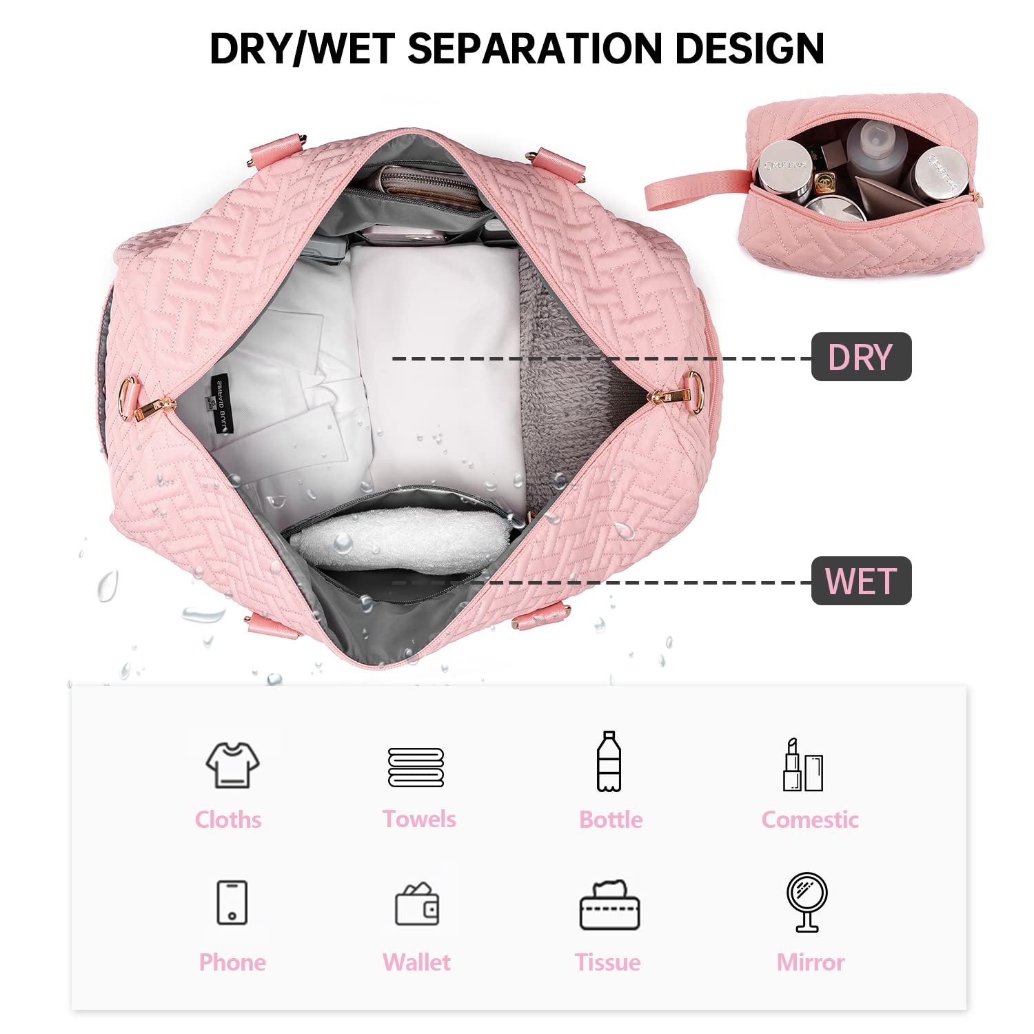 **Large 50L Duffle Bag for Women - Waterproof Travel Weekender with Shoe Compartment & Wet Pocket - Perfect for Gym, Overnight Trips, Hospital Labor & Delivery - Includes Free Toiletry Bag**    (优化说明：   1. 将核心关键词前置   2. 突出产品容量和防水特性   3. 清晰列出所有功能分区   4. 增加使用场景：健身/短途旅行/医院待产   5. 包含赠品信息提升点击率   6. 符合SEO长度规范且保持可读性)
