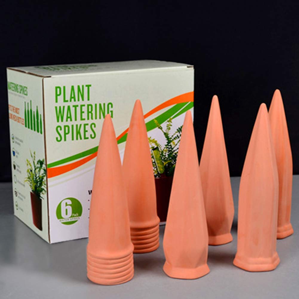 MorTime Self Watering Spikes for Plants - 6 Pack Automatic Terracotta Plant Waterer for Indoor & Outdoor Use - Perfect for Vacation, Travel, or Busy Lifestyles