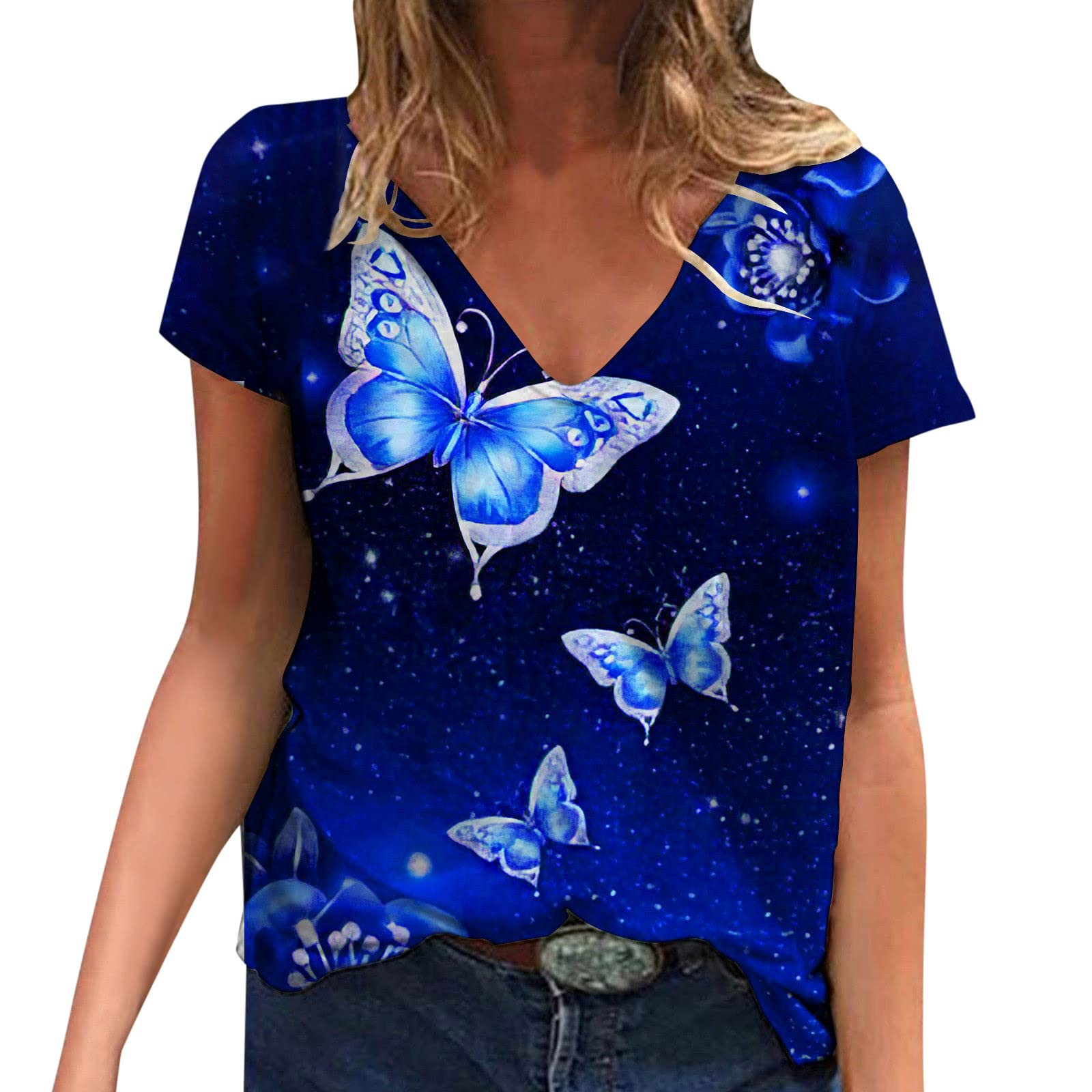 Women's Casual Short Sleeve Round Neck Twist Front Tunic T-Shirt - Loose Fit Cute Blouse for Everyday Wear, Summer Outfits & Layering