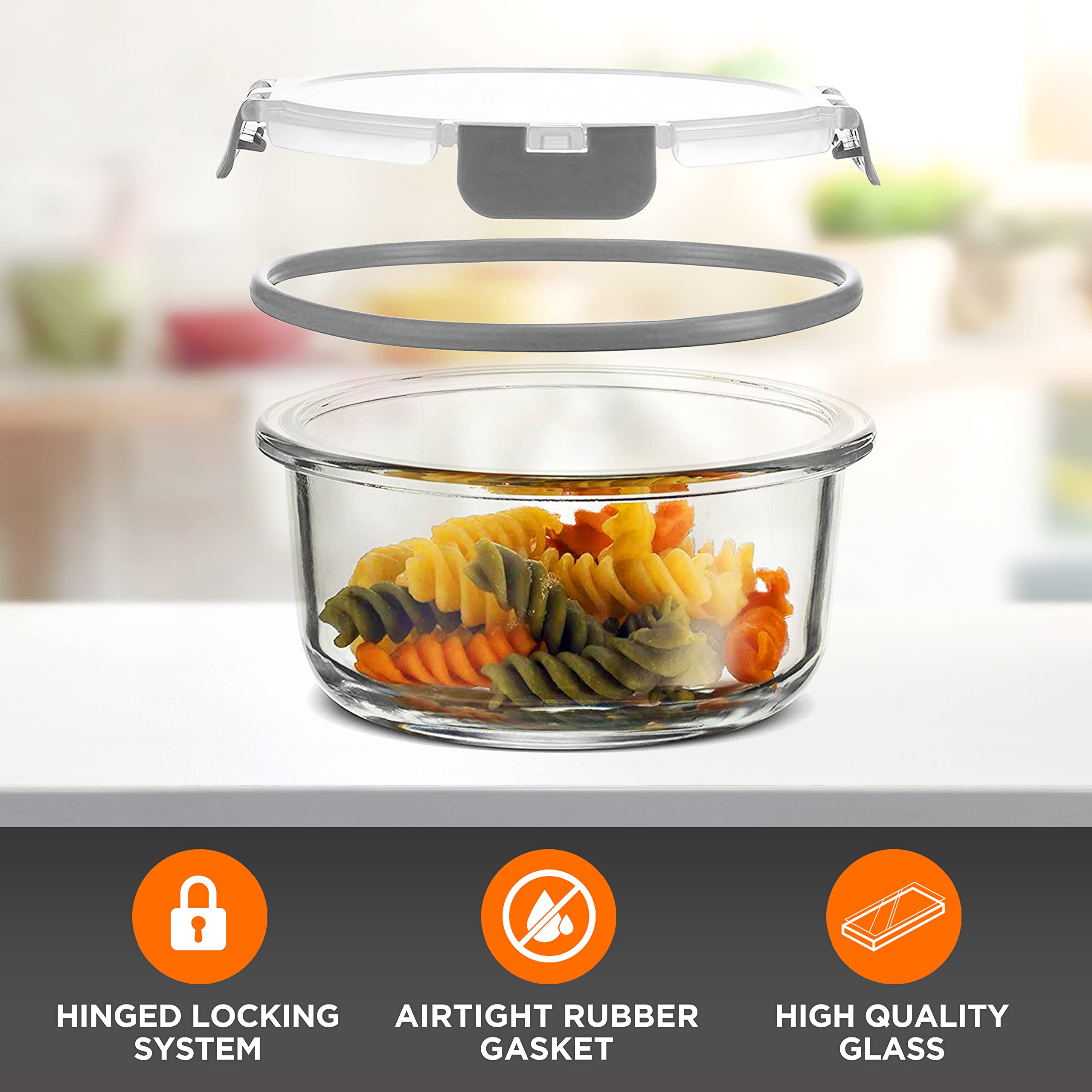 SereneLife 24-Piece Glass Food Storage Containers Set with Lids - 12 Pack Airtight Meal Prep Containers for Lunch, Kitchen & Pantry Organization - Leakproof, Freezer & Dishwasher Safe - Perfect for Meal Prepping, Leftovers & Bulk Food Storage (Gray)