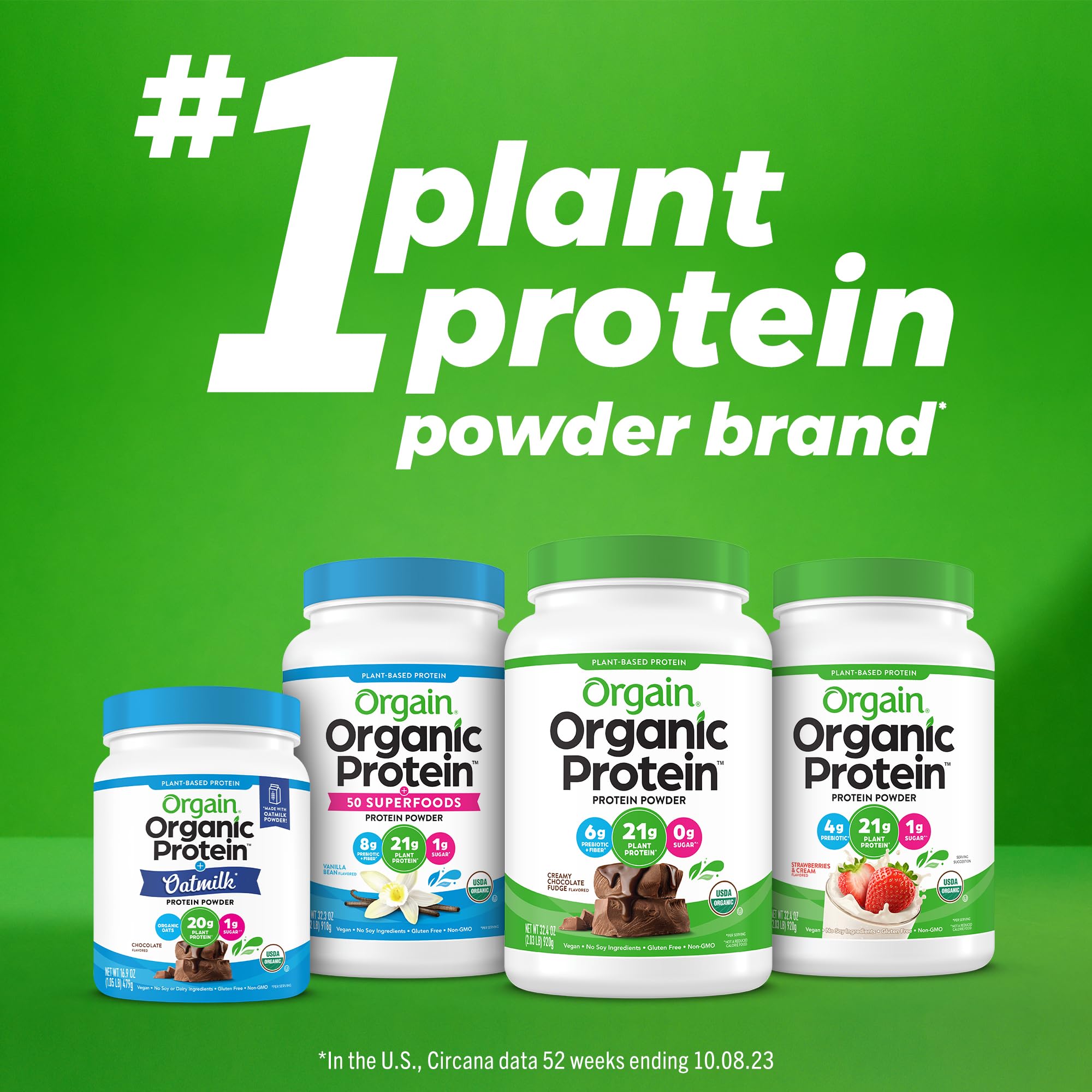 Orgain Organic Vegan Protein Powder, Strawberries & Cream - 21g Plant Based Protein, Low Carb, Gluten Free, Lactose Free, No Sugar Added, Soy Free, Non-GMO, 2.03lb (920g) for Post-Workout Recovery & Healthy Smoothies