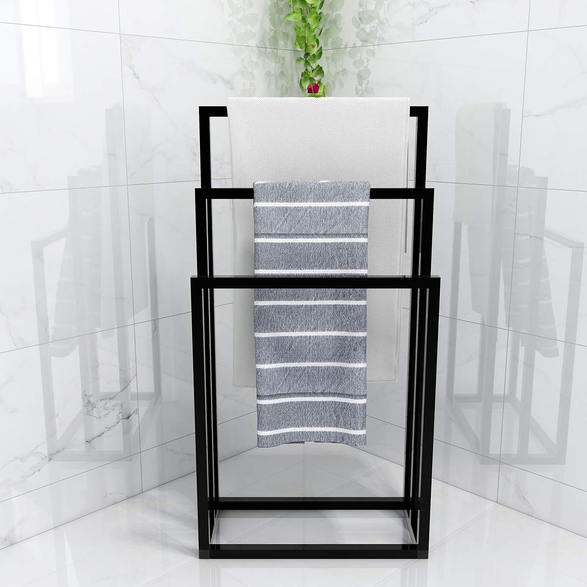 TSLY 3-Tier Freestanding Metal Towel Rack - Heavy Duty Bathroom Storage Organizer for Towels & Washcloths | Space-Saving Drying Shelf for Small Bathrooms, Laundry Rooms & Kitchens (Black)