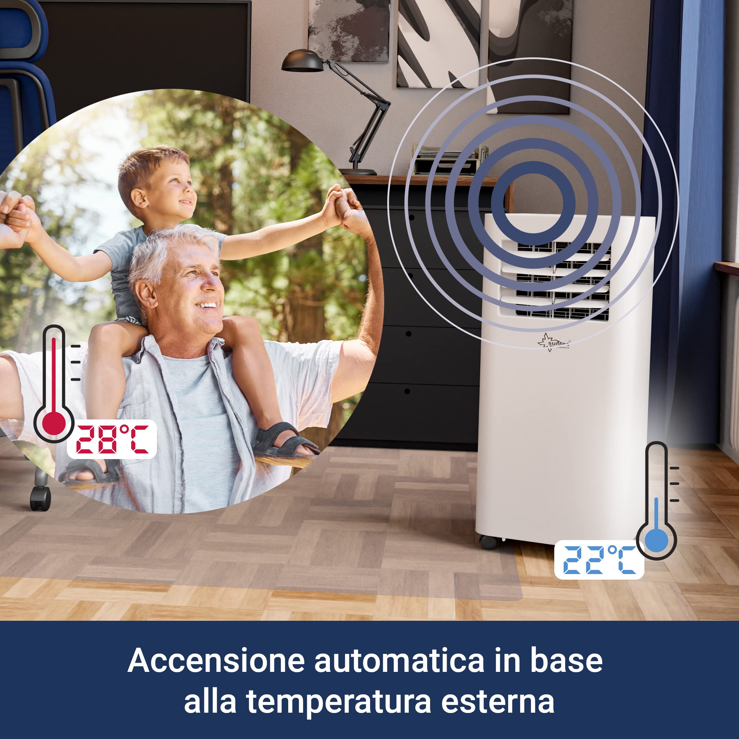 SUNTEC Coolfixx 2.6 Portable Air Conditioner 9000 BTU - Energy Efficient Cooling for Rooms up to 34 m² (365 sq ft) - Quiet AC Unit with Dehumidifier & Eco-Friendly R290 Refrigerant - Perfect for Bedroom, Living Room, Office & Small Spaces