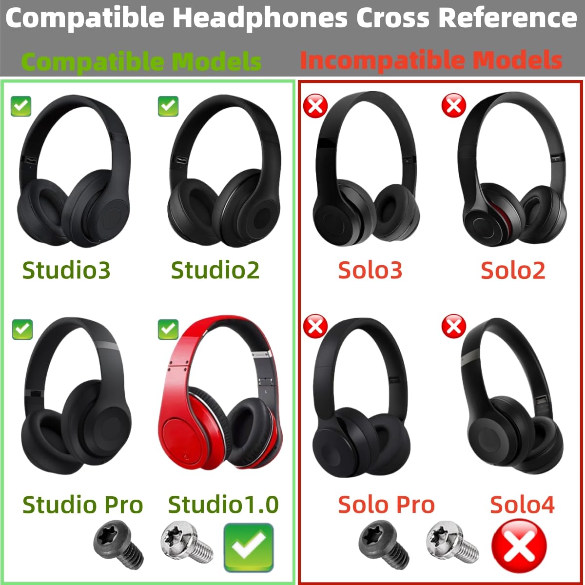 Replacement Headband Screws for Beats Studio Pro/Studio3/Studio2/Studio1.0 Wired & Wireless Headphones - 8 Silver + 8 Black Screws Kit - Perfect for DIY Headphone Repair & Maintenance
