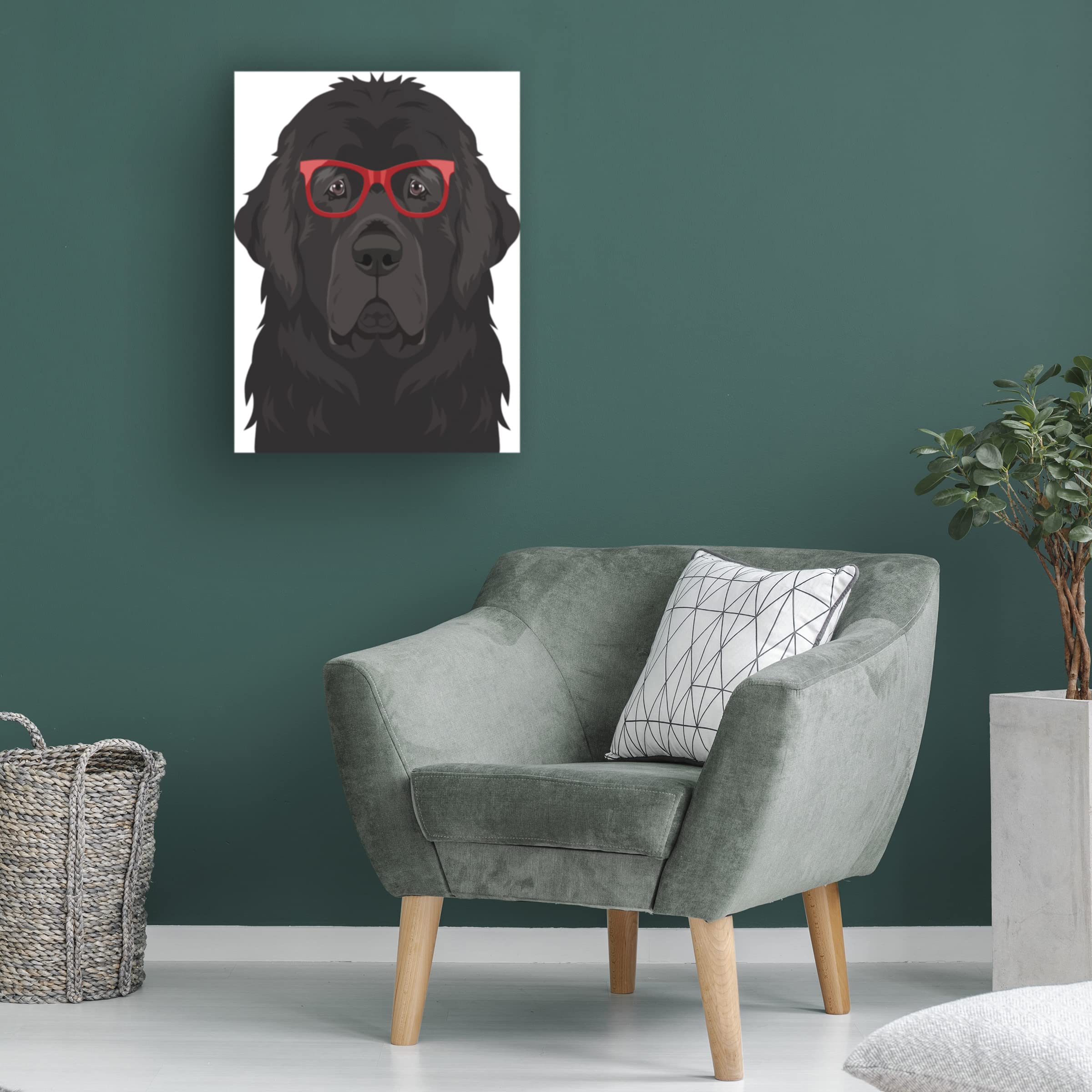 Trademark Fine Art 'Newfoundland Wearing Hipster Glasses' Canvas Wall Art Print - Funny Dog Portrait for Living Room, Office & Home Decor