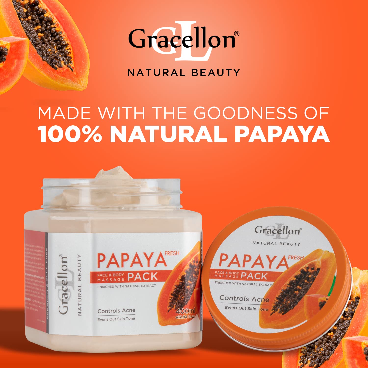 **Gracellon Papaya Fresh Face & Body Massage Pack – Brightens Skin Tone, Reduces Dark Spots, Enhances Elasticity – Paraben & SLES-Free – Perfect for Spa Days & Skincare Routines**