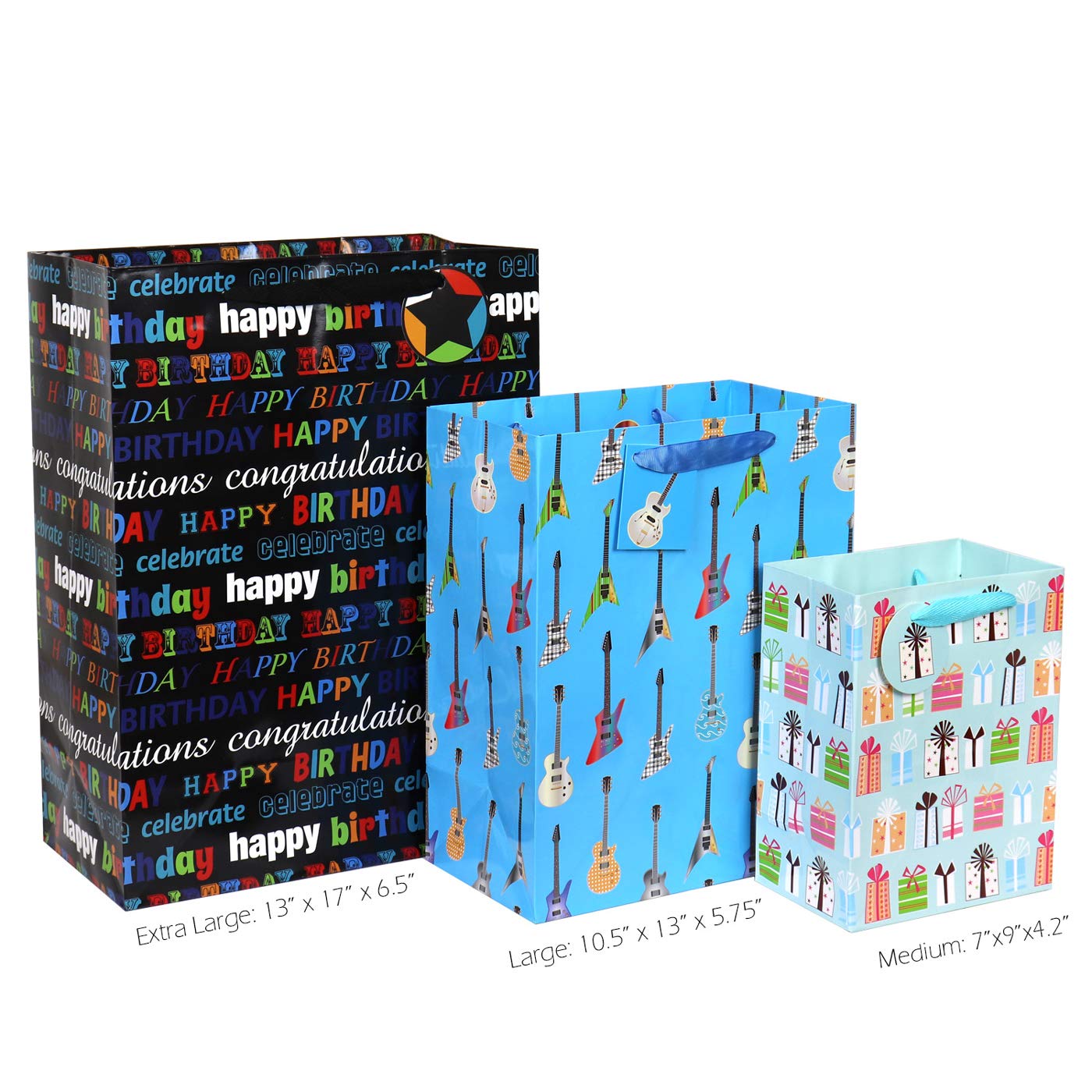 12-Piece Birthday Gift Bags Set - Large, Medium & Small Assorted Sizes for Boys, Girls, Women & Men - Perfect for Parties, Baby Showers & Holiday Gifting
