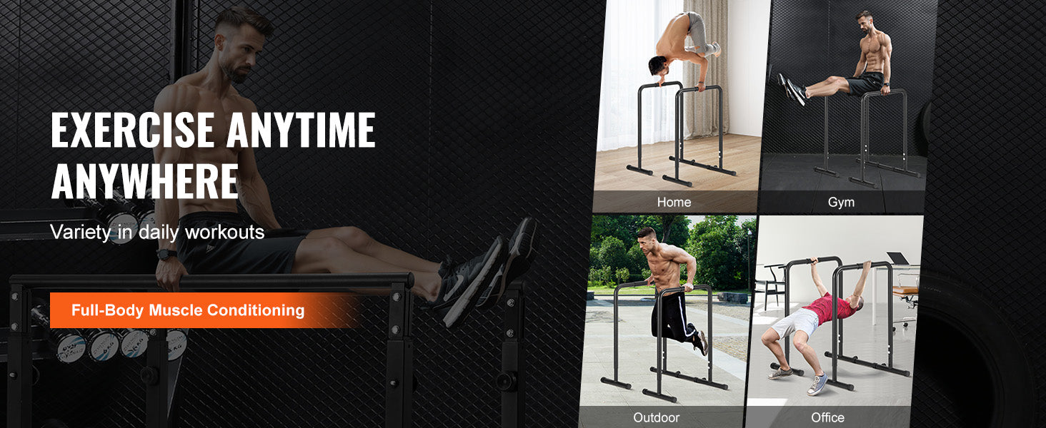 VEVOR Heavy Duty Adjustable Height Dip Bar Station - 440/500lbs Capacity for Strength Training, Calisthenics & Home Gym Workouts - Perfect for Pull-ups, Dips & Bodyweight Exercises