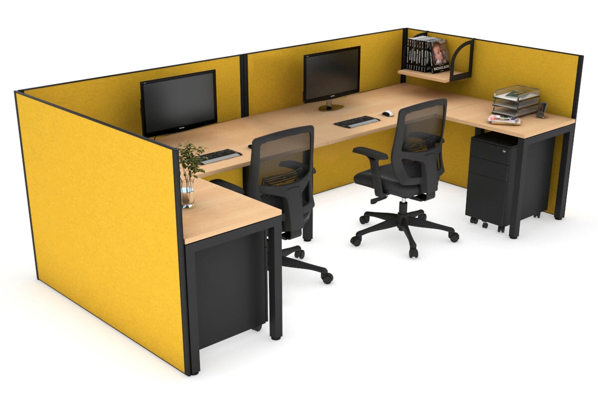 Quadro Square Legs 2-Person Corner Workstation Desk - U-Shaped Black Frame [1800L x 1800W] with Cable Management - Perfect for Office & Home Workspace Setup