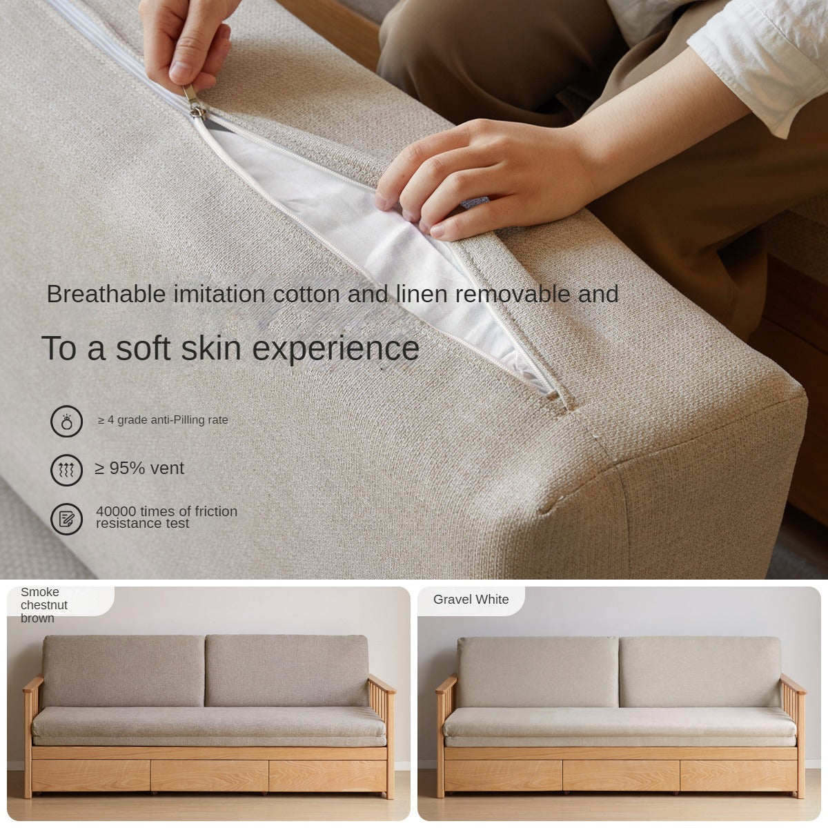 Solid Oak Wood Storage Sofa Bed - Convertible Sitting & Sleeping Furniture for Small Spaces, Living Room, Guest Room & Apartments