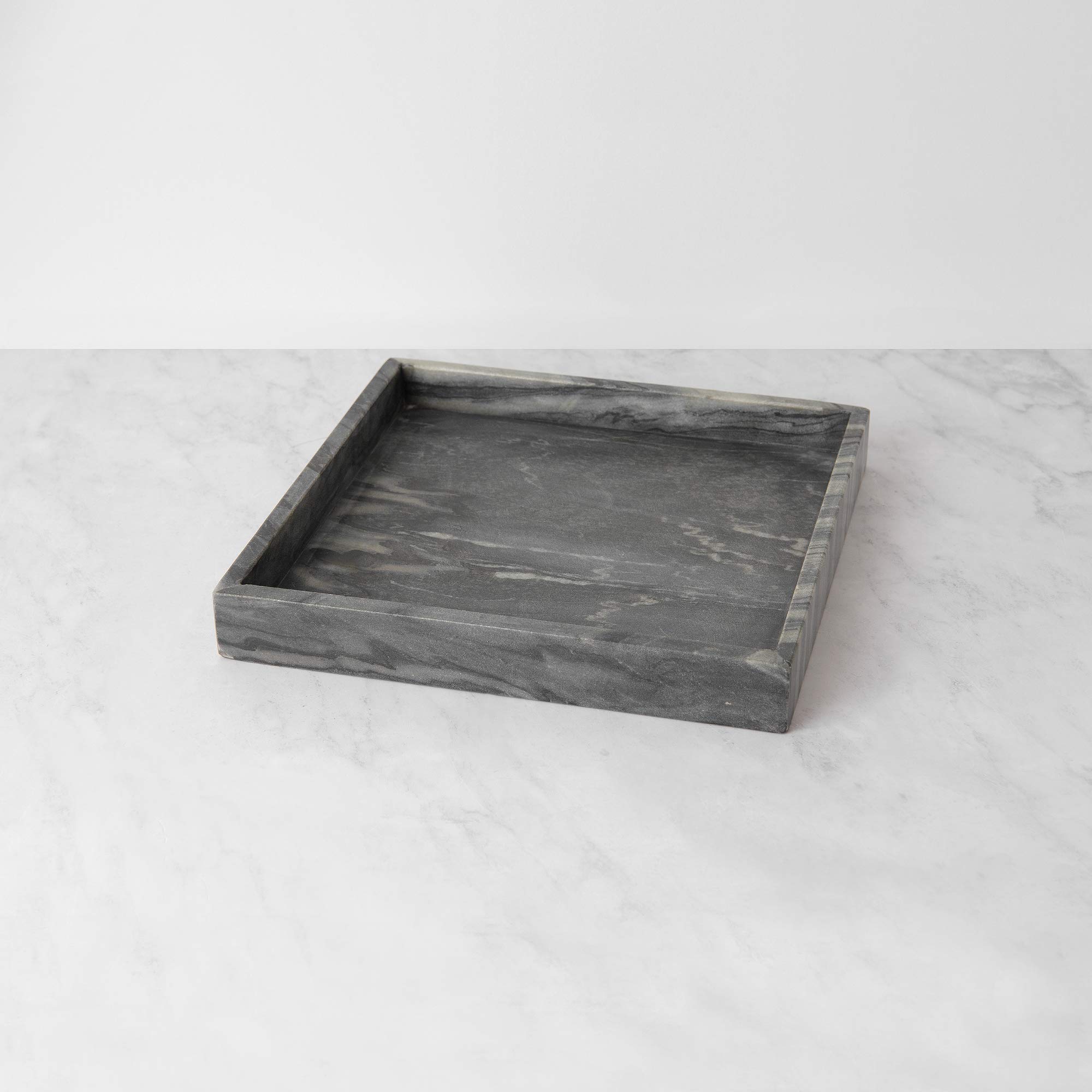 Best Grey Marble Square Tray for Home Decor - Elegant Serving Tray for Coffee Table, Vanity, Bathroom & Office Organization
