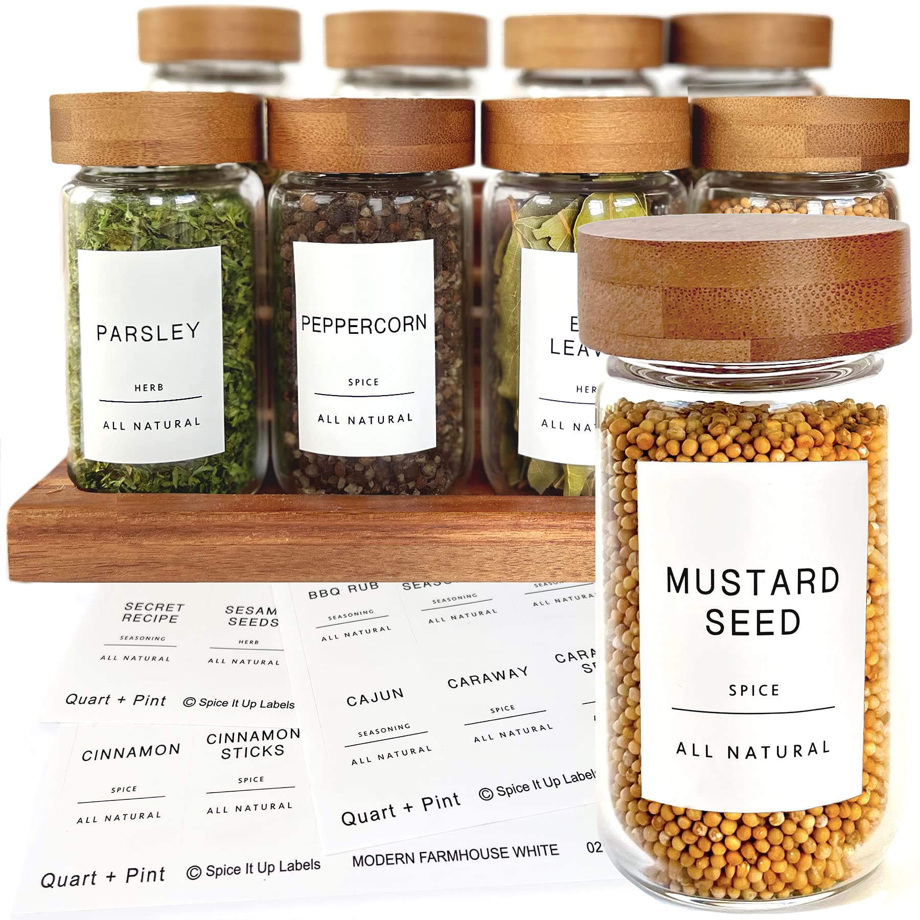 140 Glossy Spice Jar Labels - Quart & Pint Sizes - Minimalist White Stickers with Black Text - Waterproof & Durable - Perfect for Organizing Jars, Bottles, Containers & Bins - Ideal for Kitchen Pantry Storage & Spice Rack Organization - Great for Home, Restaurant & Catering Use