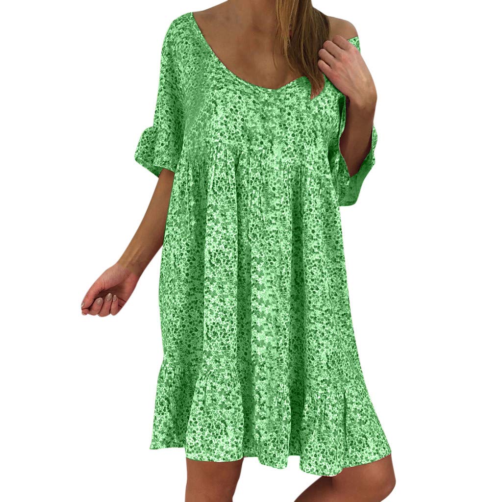 Sexy Loose Print Half Sleeve Ruffles Mini Dress for Women - Summer Flowy Casual Dress with Floral Pattern, Perfect for Beach Vacation, Date Night and Party Outfits