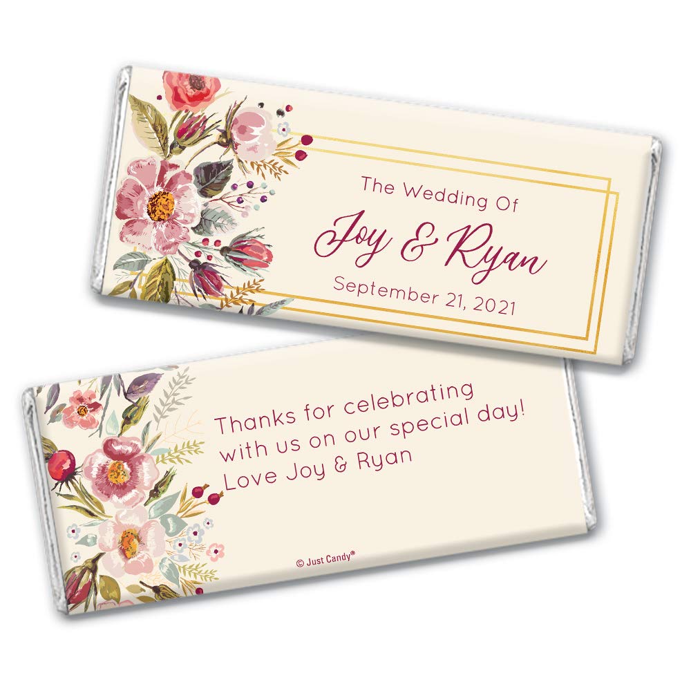 Personalized Floral Wedding Favors Chocolate Bars (36 Pack) - Elegant Bridal Shower Guest Gifts, Custom Wedding Candy for Reception, Thank You Treats | Perfect for Wedding Parties, Bridal Showers & Anniversary Celebrations
