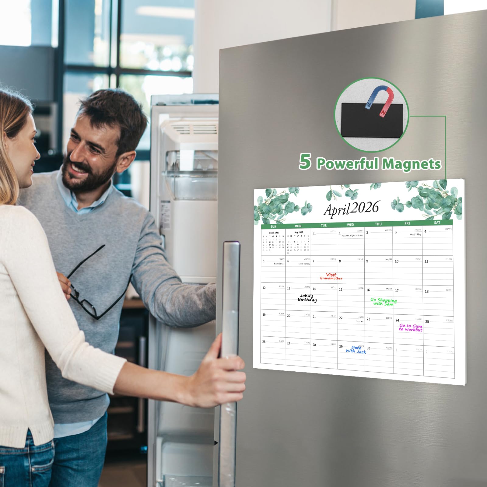 2025-2026 Magnetic Refrigerator Calendar - 18 Month Planner from Jan 2025 to June 2026, 15