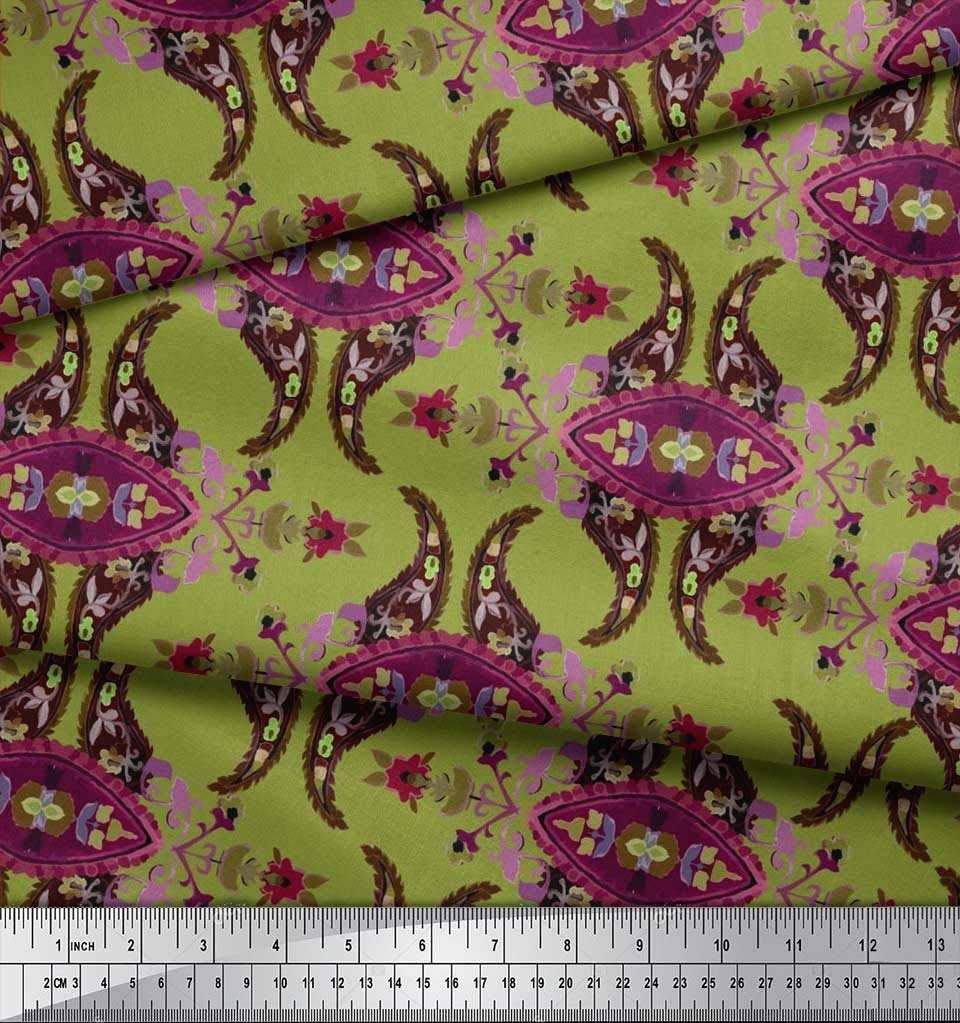 Soimoi 100% Cotton Jersey Fabric by The Yard - 58 Inch Wide - Green Leaves & Floral Paisley Print - Soft Stretchy Knit for DIY Dresses, Tops & Home Decor | Botanical Inspired Fabric for Sewing, Quilting & Craft Projects