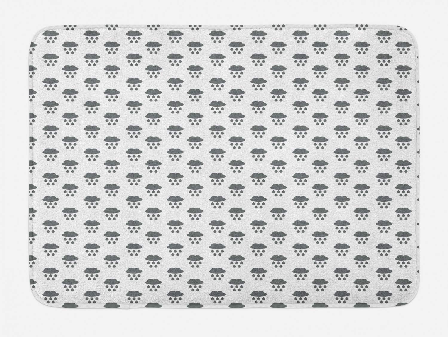 Ambesonne Non-Slip Plush Bath Mat - Abstract Rain Clouds Design, Grey & White, 30.2