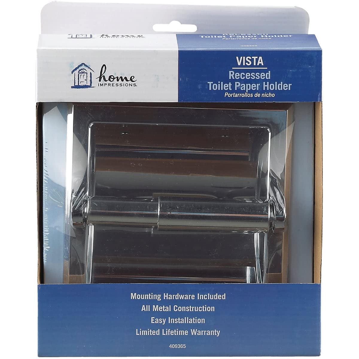 Home Impressions Vista Recessed Toilet Paper Holder - Chrome Bathroom Tissue Roll Storage - Space Saving Wall Mount for Modern Homes & Apartments