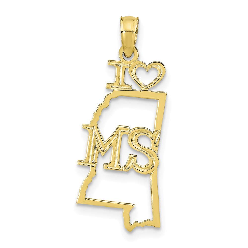 10K Yellow Gold Solid Mississippi State Charm Necklace - 18