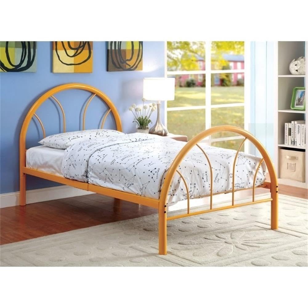 Roseberry Kids Modern Non-Recycled Steel Metal Platform Full Bed Frame - Orange Color Sturdy Durable Design for Children's Bedroom, Playroom or Guest Room