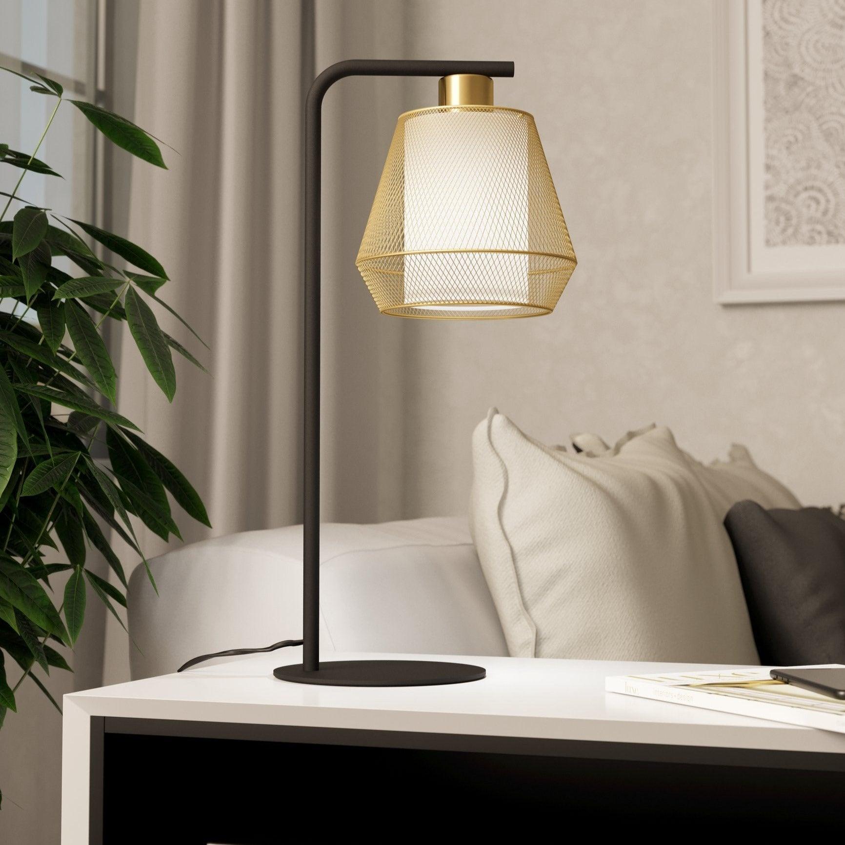 Eglo Ciudadela Black & Brass Wire Shade Table Lamp - Modern Industrial Lighting for Living Room, Bedroom & Office Decor