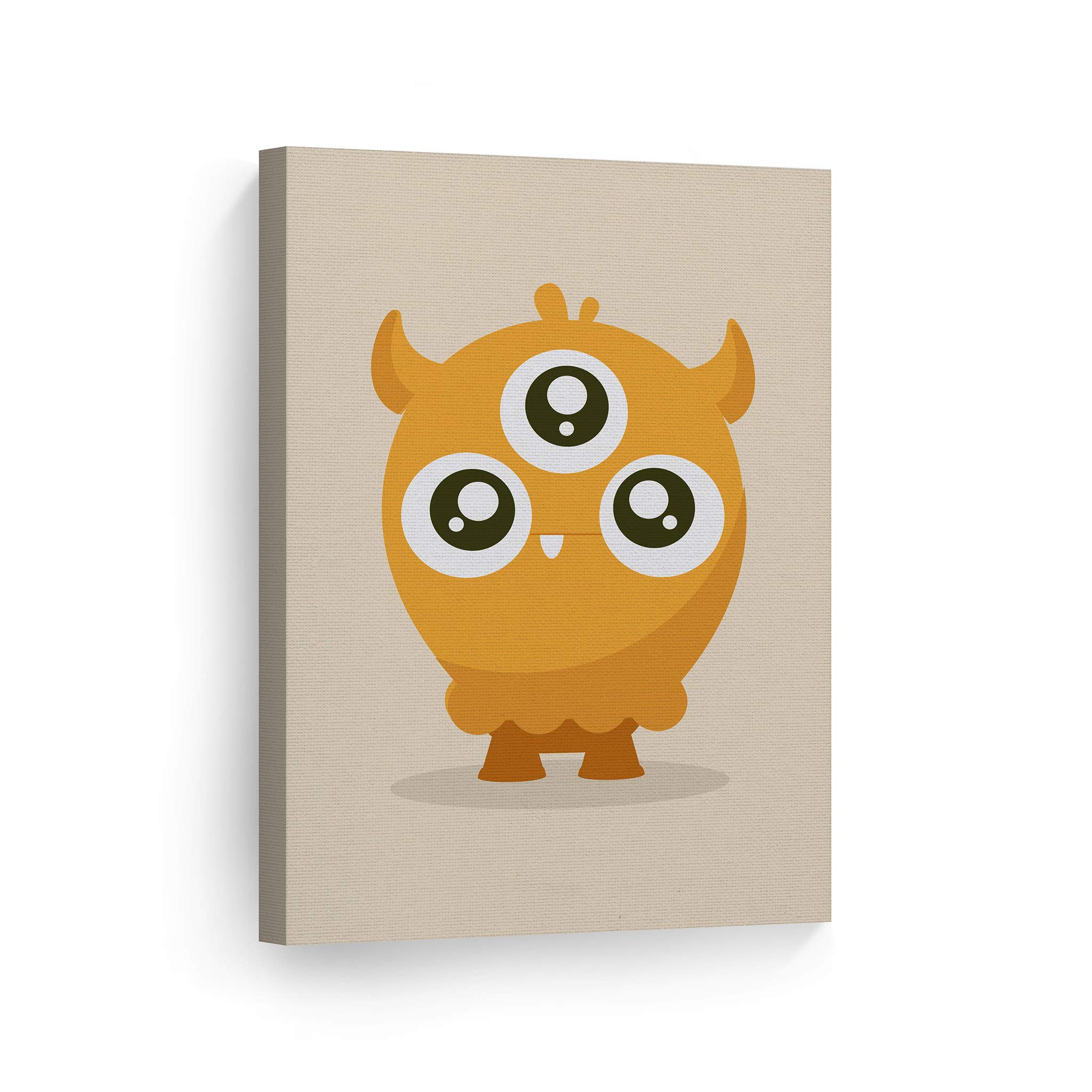 Orange Monster Canvas Print - Smile Art Design Kids Room Decor, Nursery Wall Art, Ready to Hang (28x19 Inches) - Perfect for Baby Rooms, Playrooms & Children's Bedrooms | Made in USA
