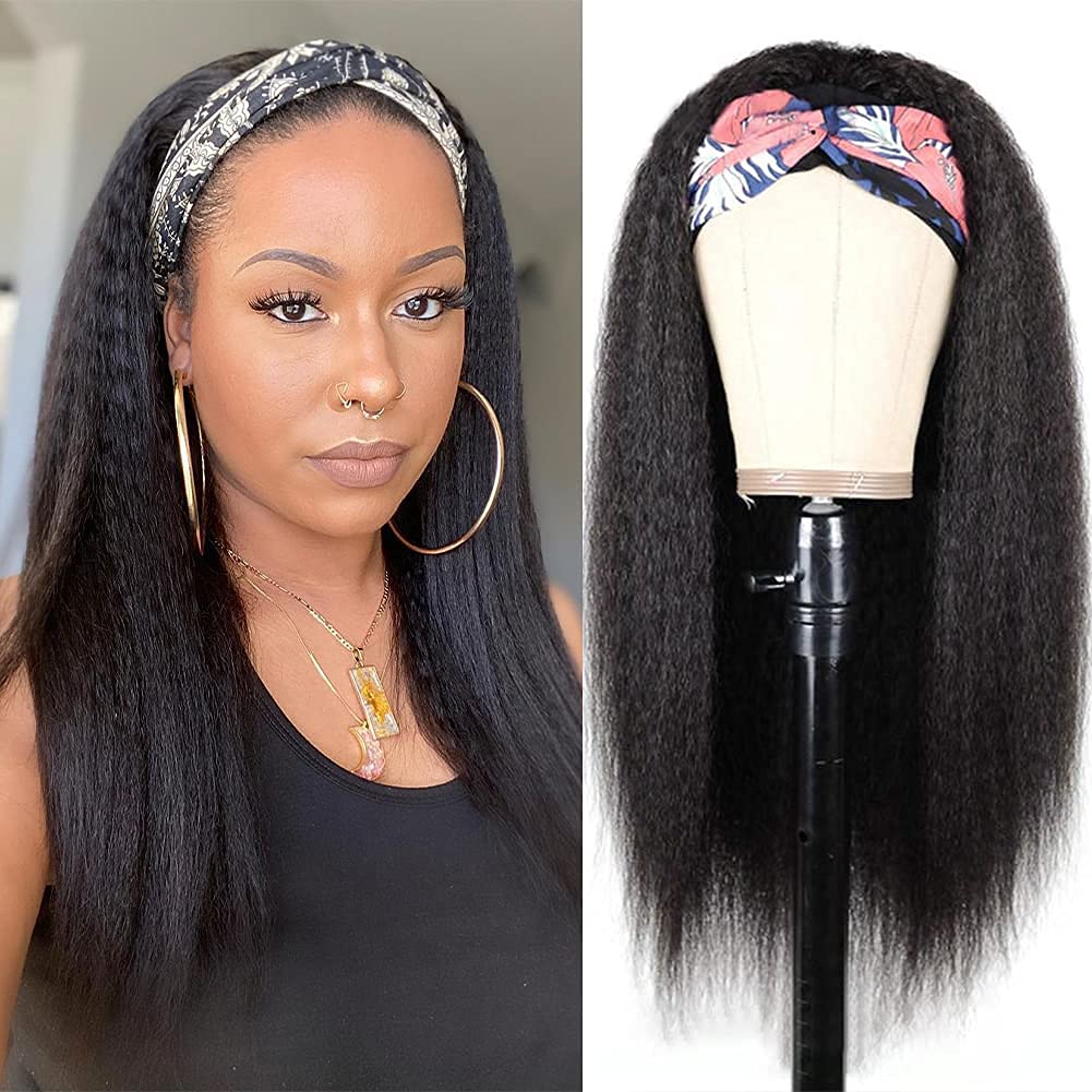 Eooma Kinky Straight Headband Wig - 26 Inch Glueless Human Hair Wigs for Black Women | 150% Density No Lace Front | Perfect for Daily Wear, Parties & Protective Styling