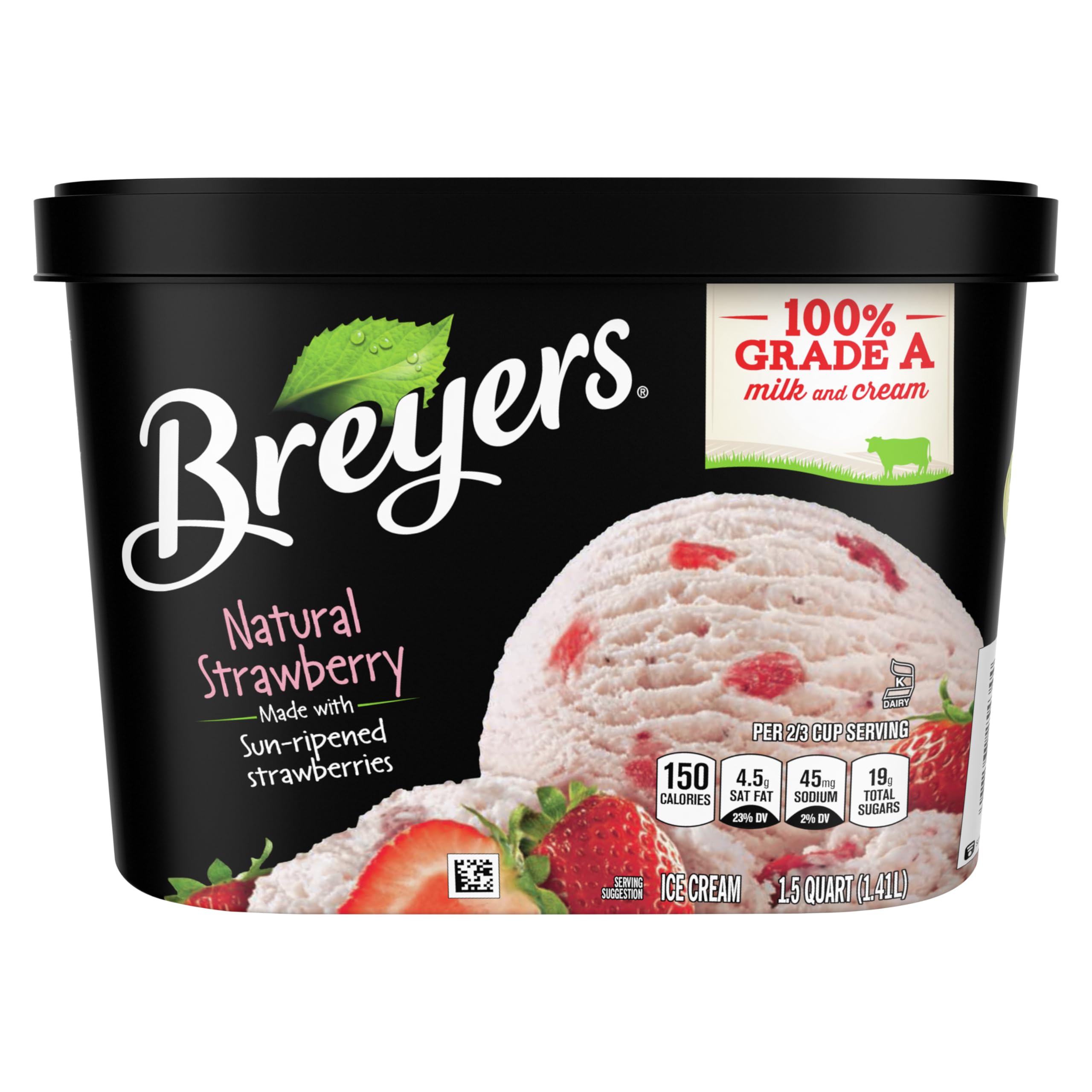 Breyers Natural Strawberry Ice Cream - 48 oz Tub, Made with 100% Grade A Milk & Cream | Rich & Creamy Frozen Dessert for Parties, Family Gatherings & Summer Treats