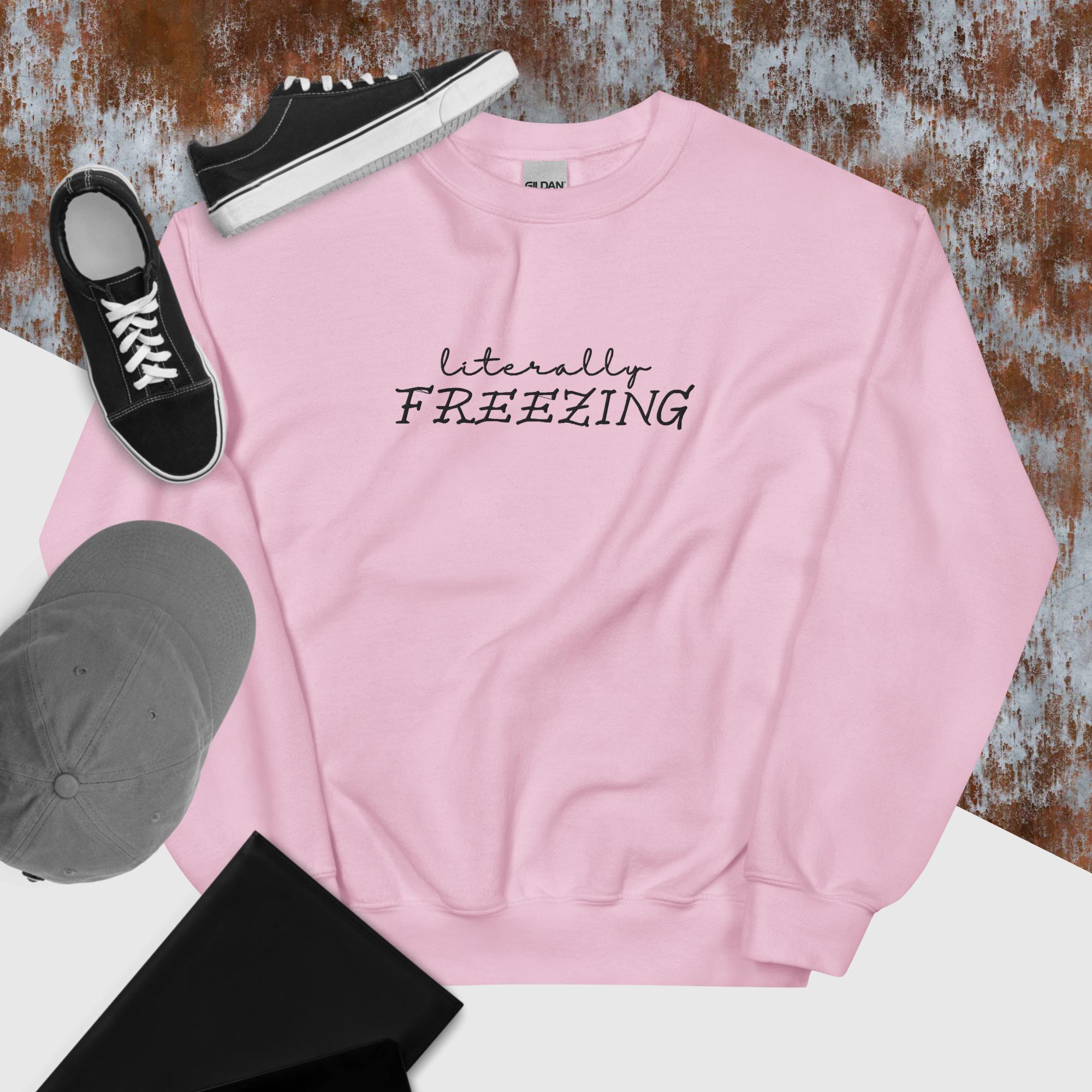 Unisex Embroidered FREEZING Sweatshirt - Cozy Winter Pullover for Men & Women | Perfect for Cold Weather & Casual Outfits