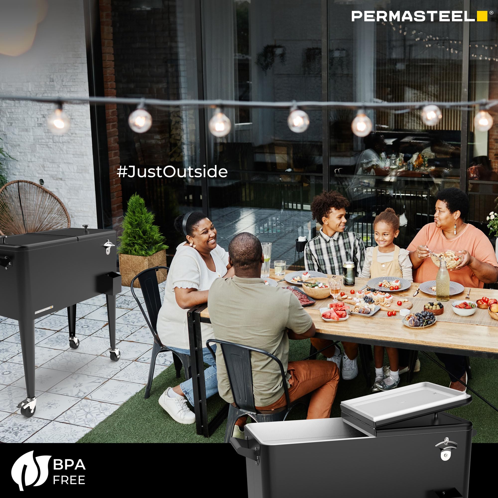 Permasteel 80-QT Classic Outdoor Patio Cooler with Wheels & Handles - Retro Design Beverage Bar Cart for Backyard, Picnics & Tailgating - Perfect for Outdoor Parties, Camping & Beach Trips