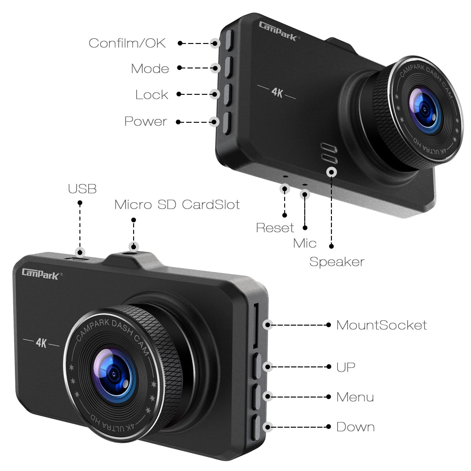Campark DC10 4K UHD Dash Cam - Car DVR Driving Recorder with Night Vision & G-Sensor - Perfect for Road Trips, Commuting, and Accident Evidence Recording