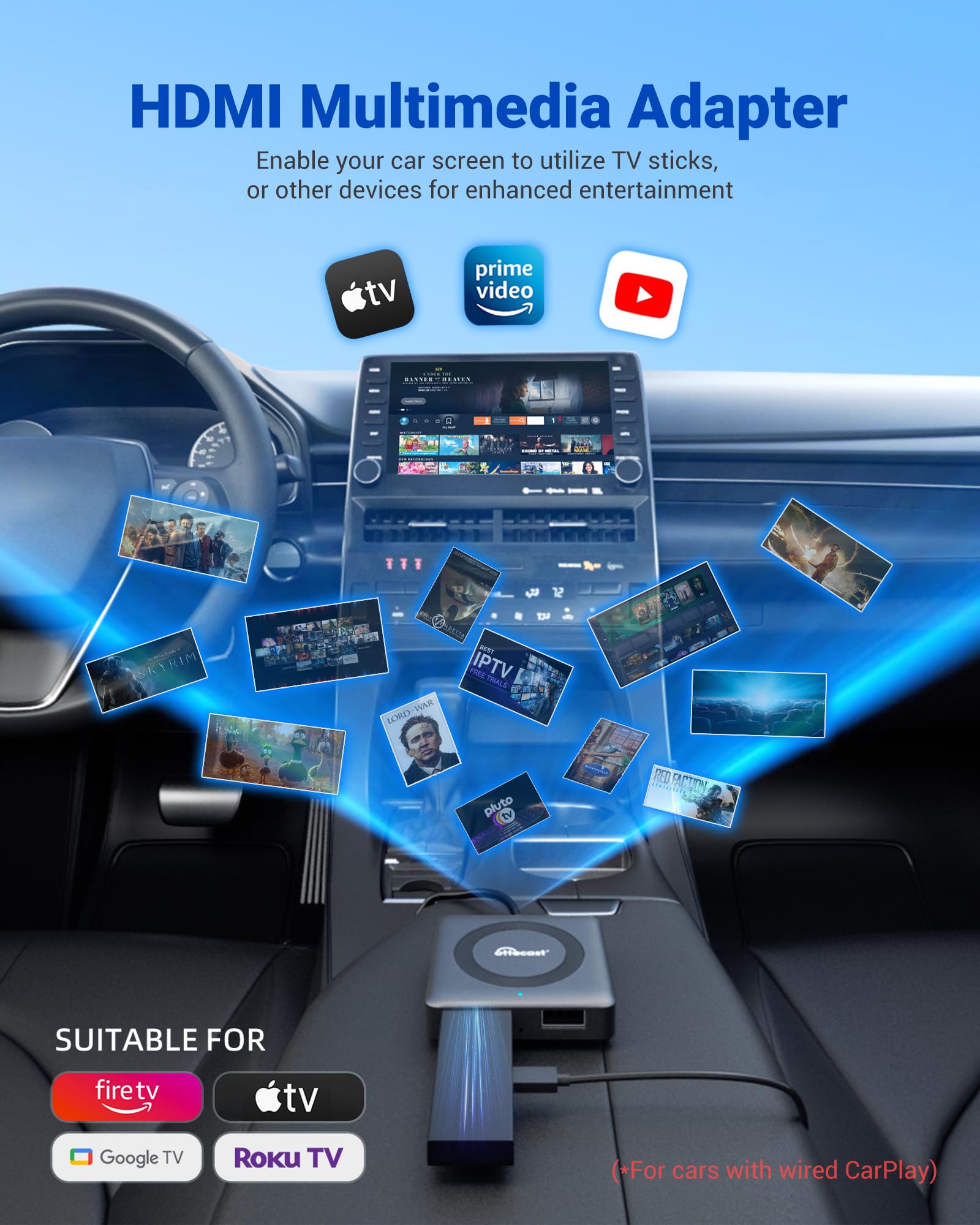 OTTOCAST Car TV Mate - Fire TV Stick Adapter for Car, Convert Car Screen to Smart TV | Watch YouTube, Netflix, Hulu, Disney+ on Vehicle Display | Plug & Play HD Streaming | No Lag for Road Trips & Family Entertainment