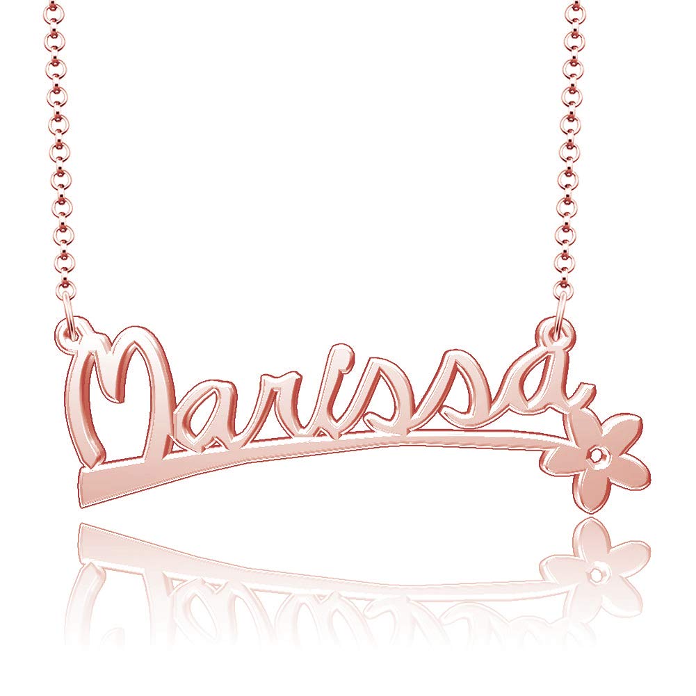 Personalized Sterling Silver Marissa Name Necklace - 925 Silver Custom Name Plate with Floral Pendant | Gift for Her, Birthday, Anniversary, Mother's Day Jewelry