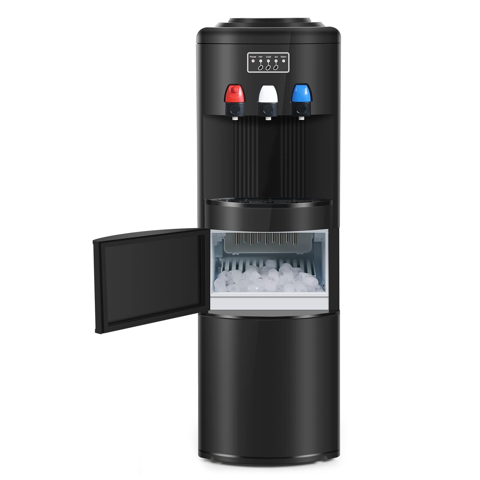 ICEPURE 3-in-1 Countertop Water Cooler Dispenser with Built-In Ice Maker - Hot, Cold & Room Temperature Water + Bullet Ice - Top Loading for 2/3/5 Gallon Bottles - 26.5 Lbs Daily Ice Production - Child Safety Lock - Black - Perfect for Home, Office & Kitchen Use