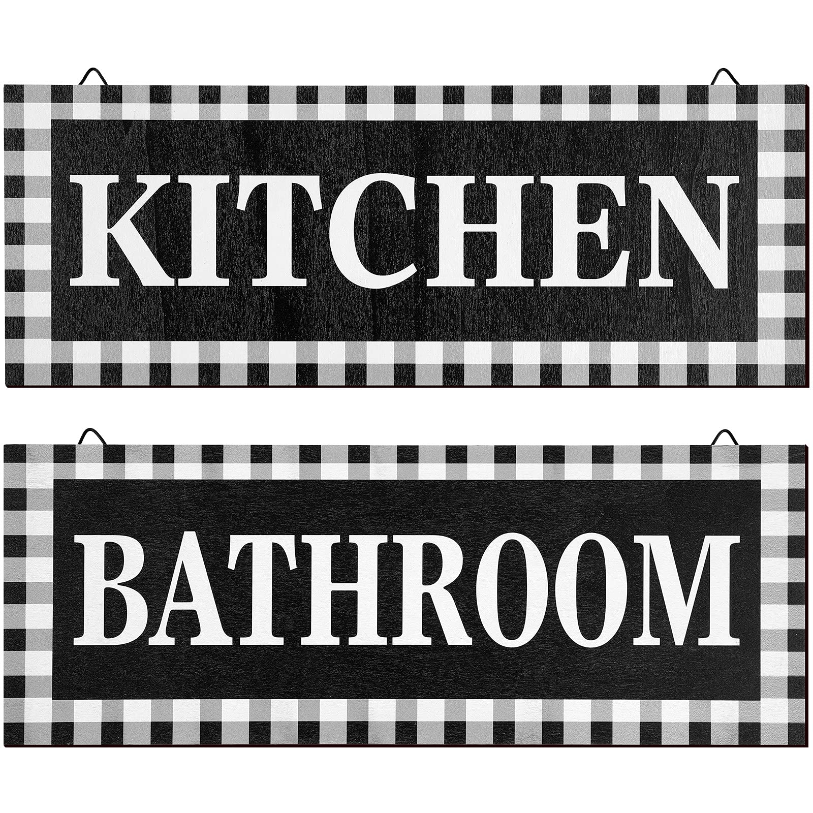 Rustic Buffalo Plaid Wall Sign - Wooden Kitchen & Bathroom Decor for Farmhouse Style